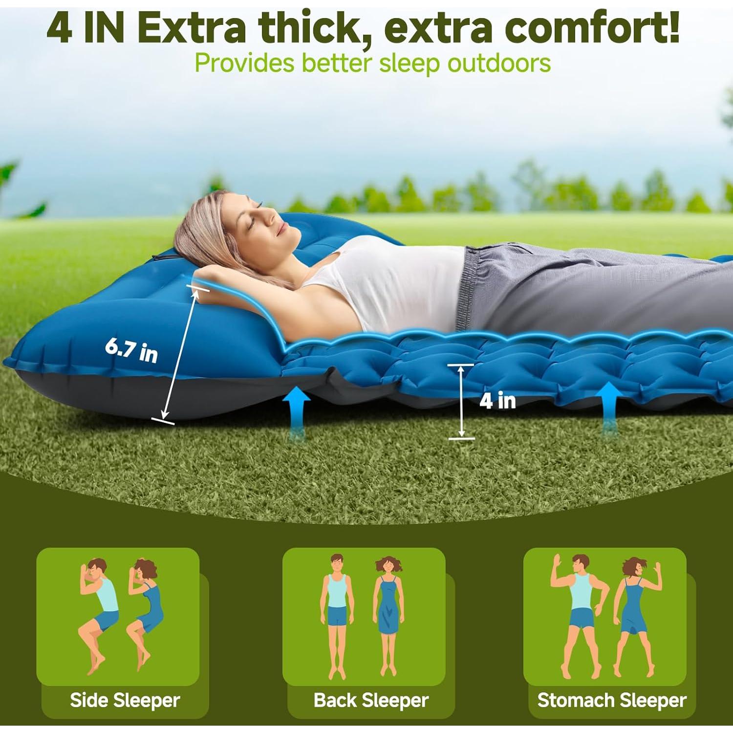 Colchón Inflable Seektain 200x130 cm con Bomba de Pie 10 cm