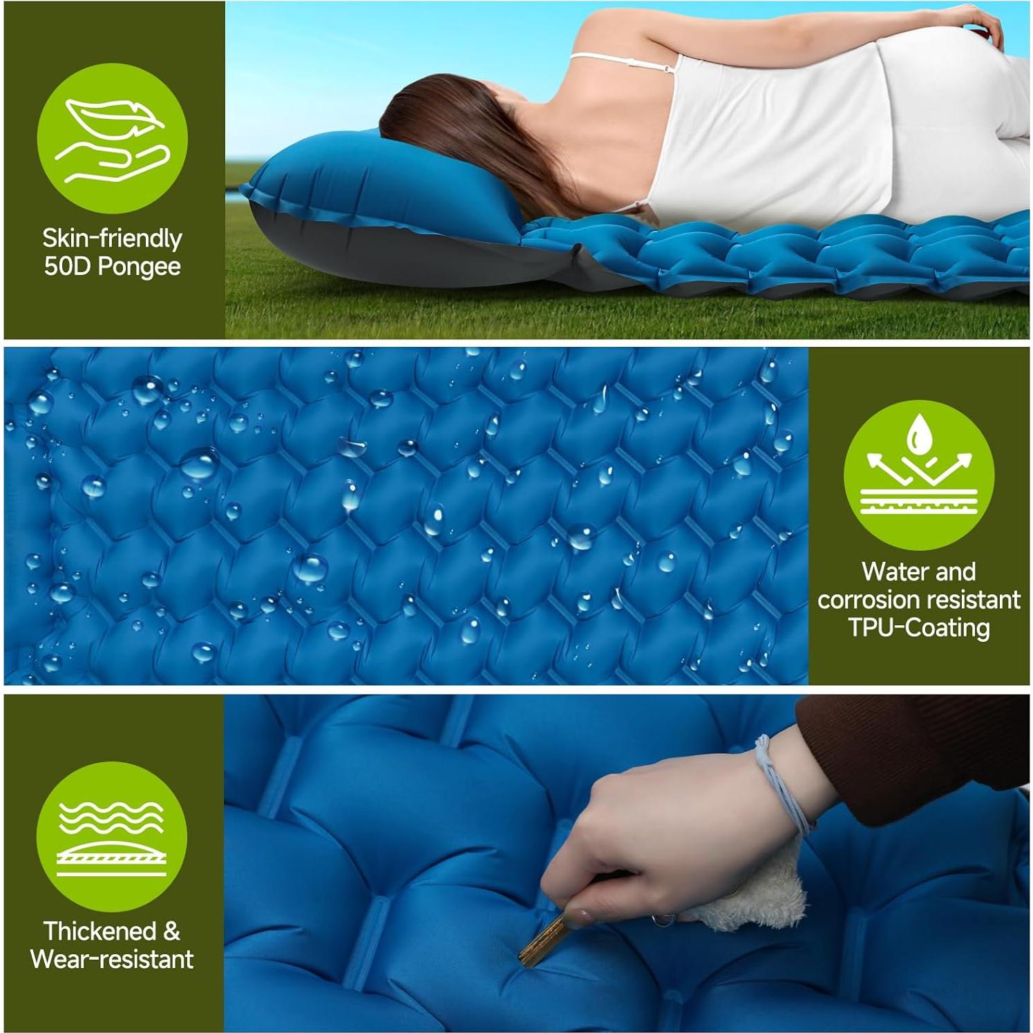 Colchón Inflable Seektain 200x130 cm con Bomba de Pie 10 cm