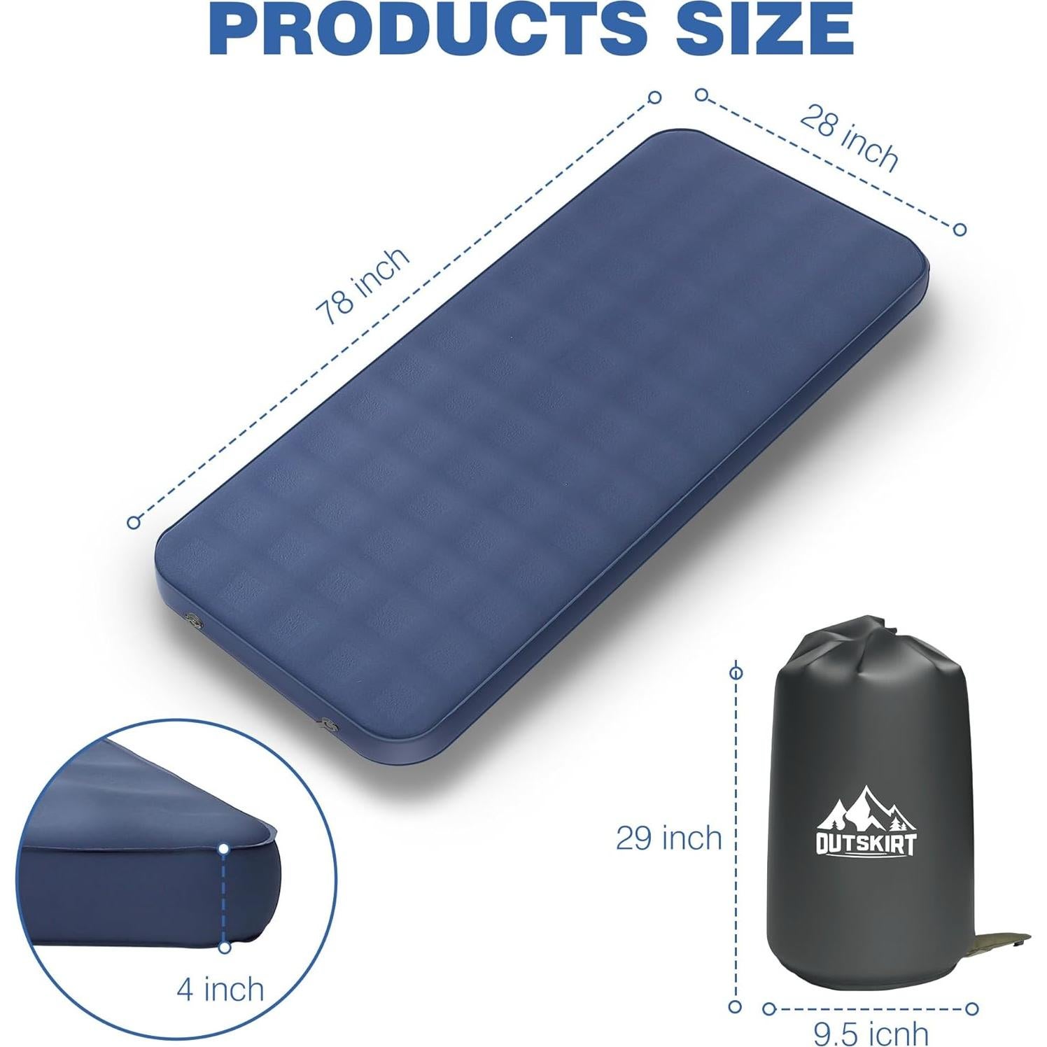 Colchón Autoinflable OUTSKIRT Individual Azul 10.16 cm 2.2 kg