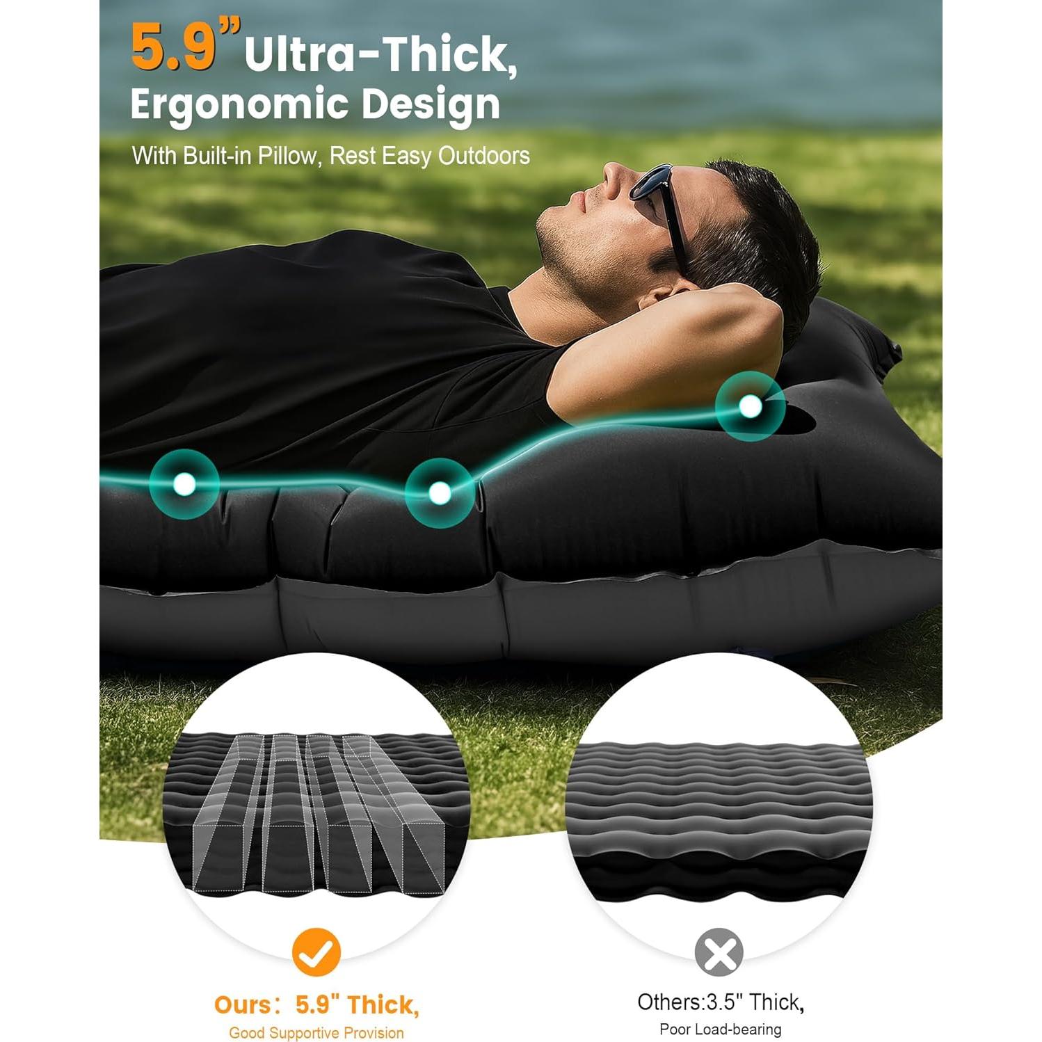 Colchoneta de Camping LLUAII Autoinflable 200x75x15cm con Almohada