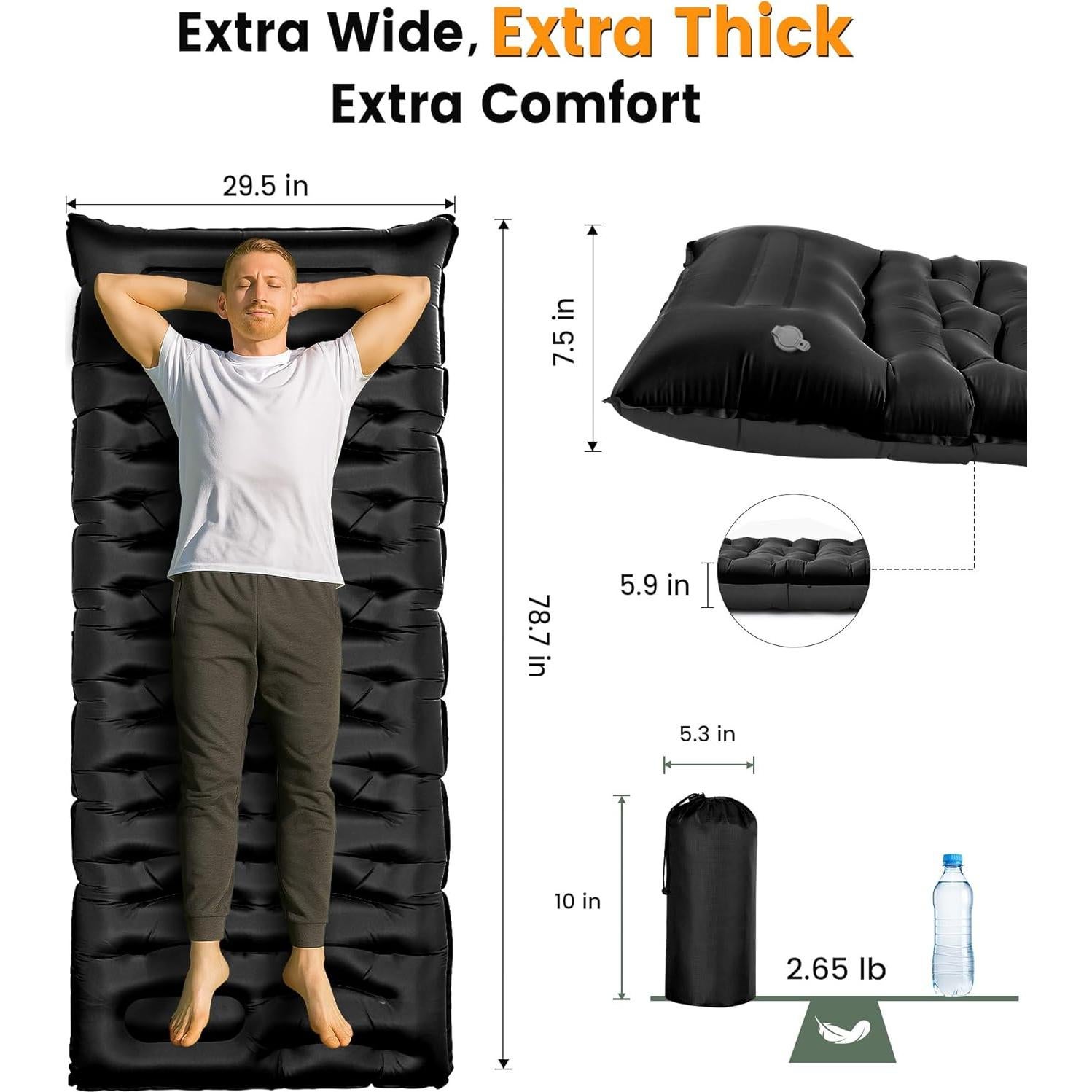 Colchoneta de Camping LLUAII Autoinflable 200x75x15cm con Almohada