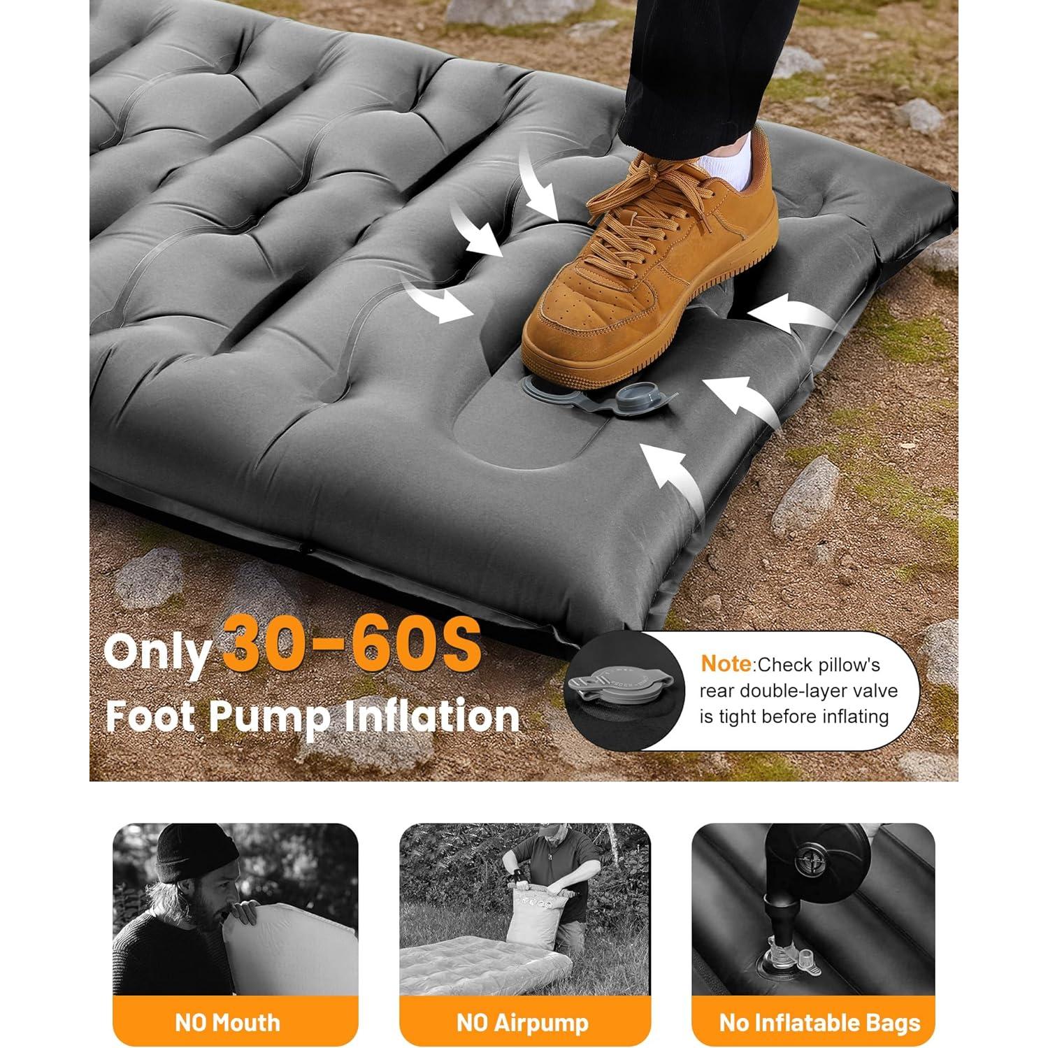 Colchoneta de Camping LLUAII Autoinflable 200x75x15cm con Almohada