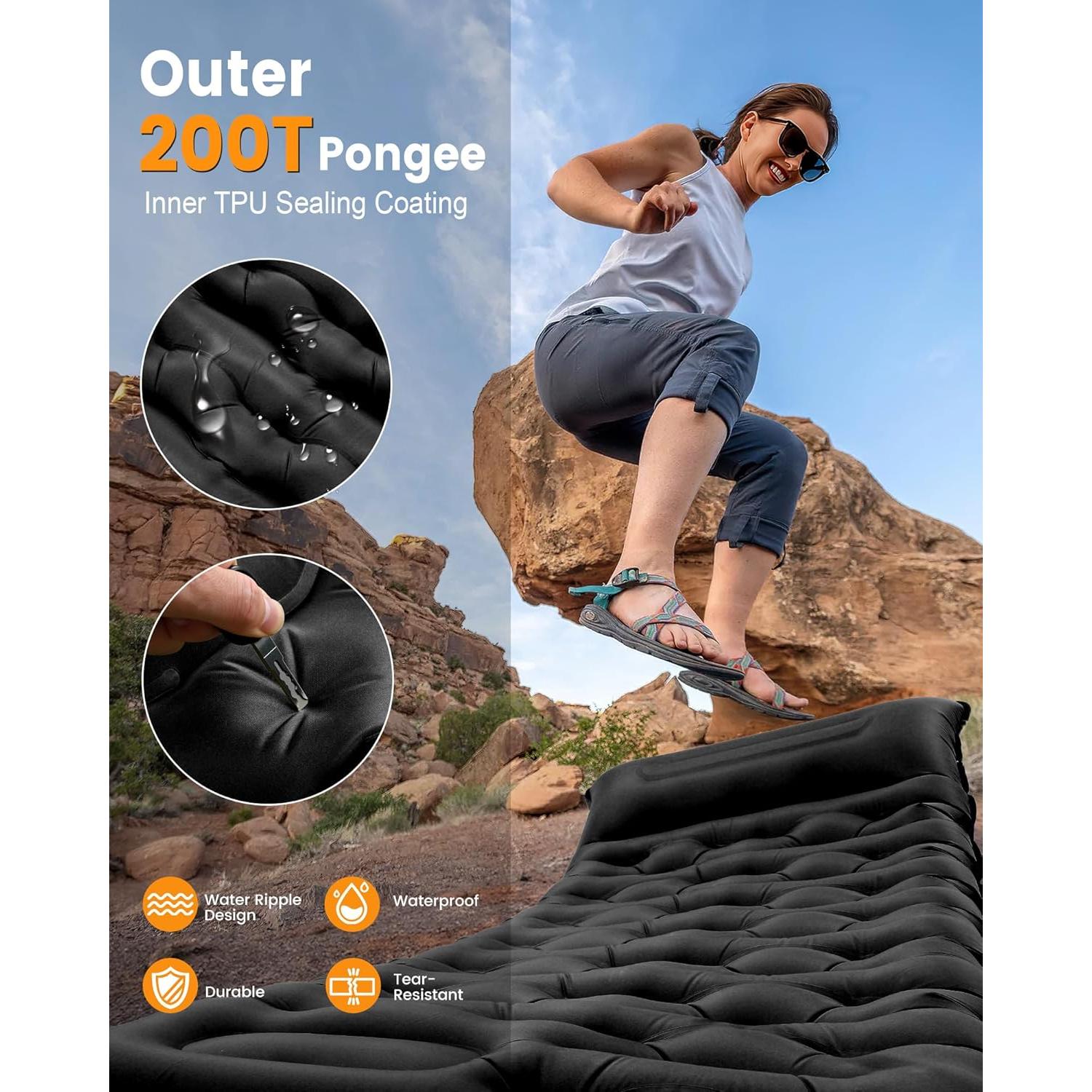 Colchoneta de Camping LLUAII Autoinflable 200x75x15cm con Almohada