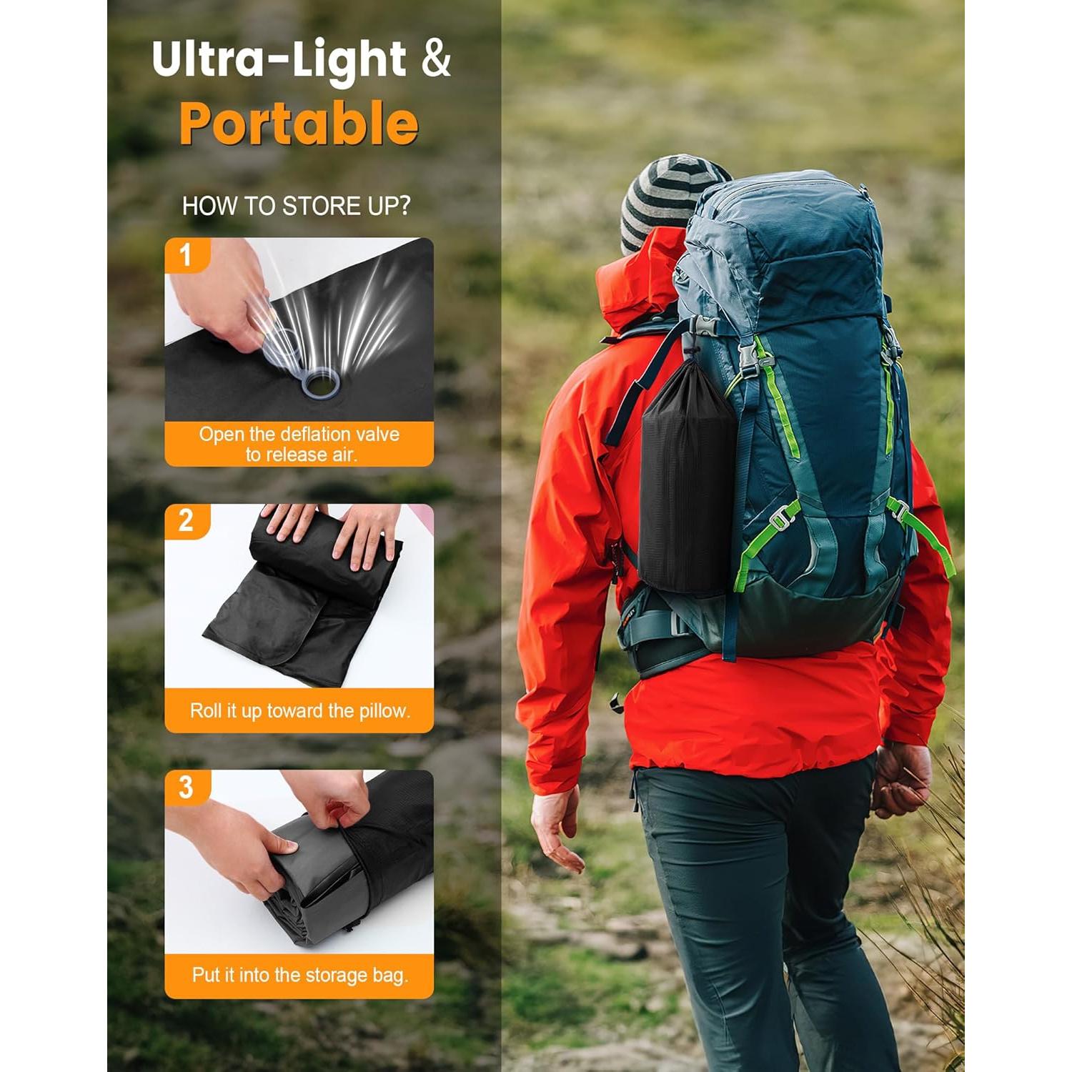 Colchoneta de Camping LLUAII Autoinflable 200x75x15cm con Almohada