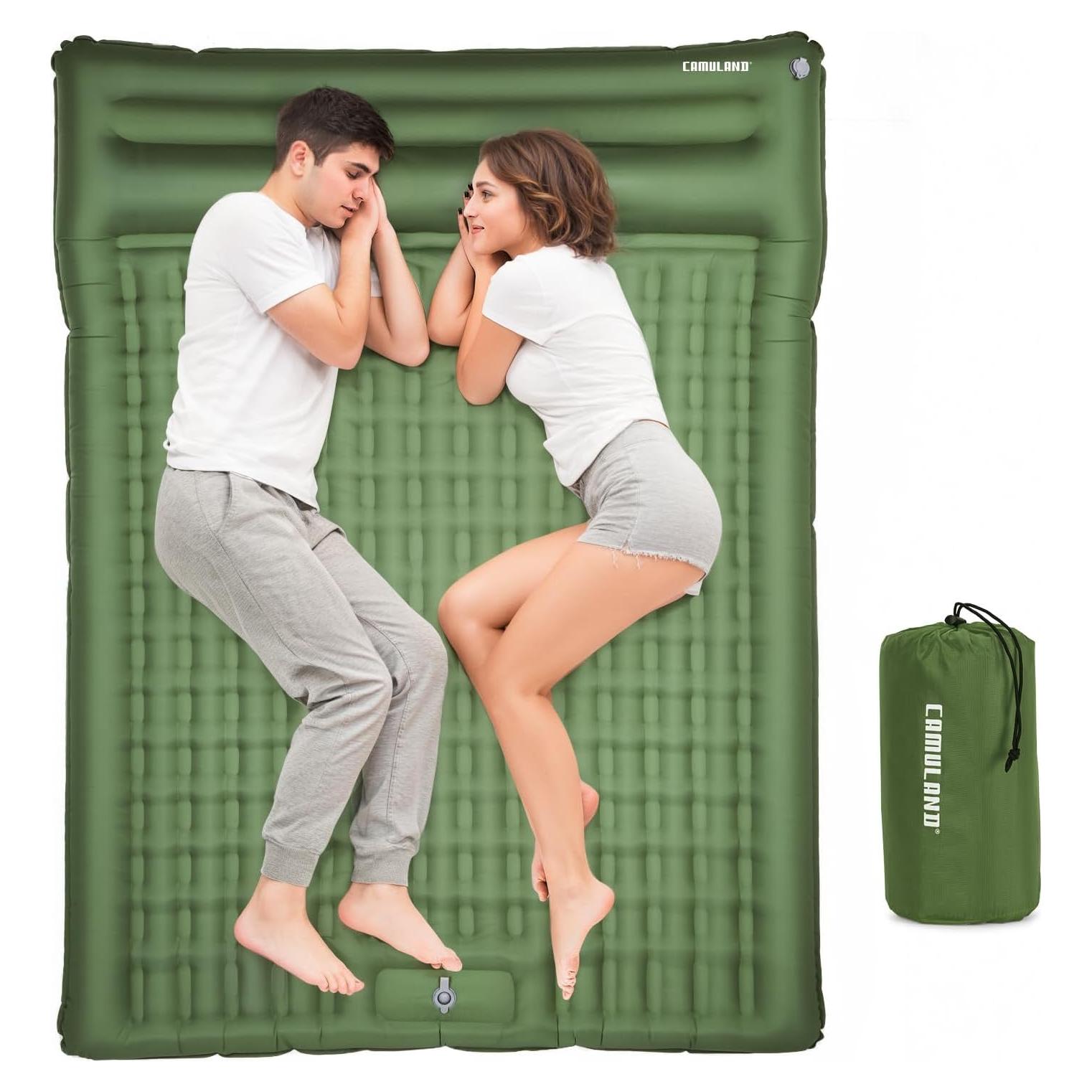 Colchón Inflable Doble CAMULAND 196x135 cm 4.7 cm Grosor Verde Oliva