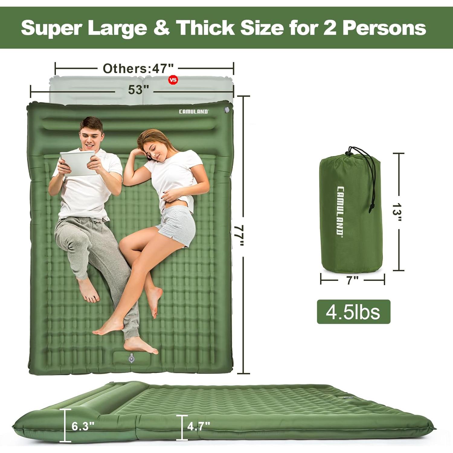 Colchón Inflable Doble CAMULAND 196x135 cm 4.7 cm Grosor Verde Oliva