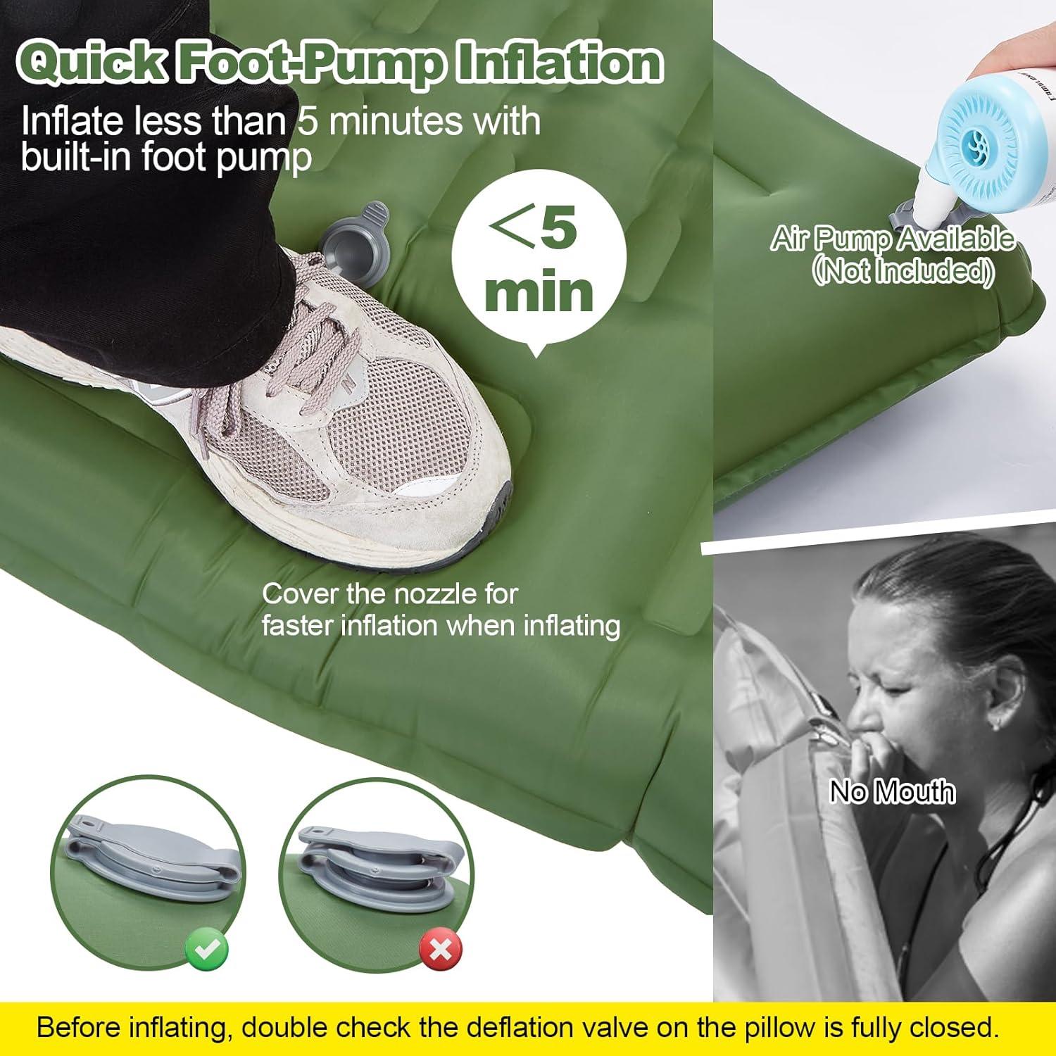 Colchón Inflable Doble CAMULAND 196x135 cm 4.7 cm Grosor Verde Oliva