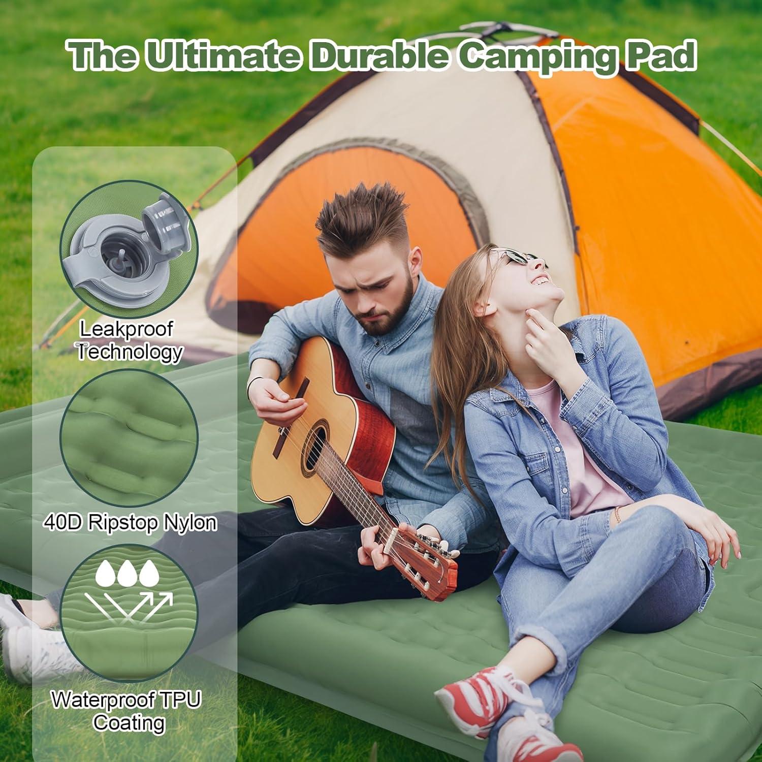 Colchón Inflable Doble CAMULAND 196x135 cm 4.7 cm Grosor Verde Oliva