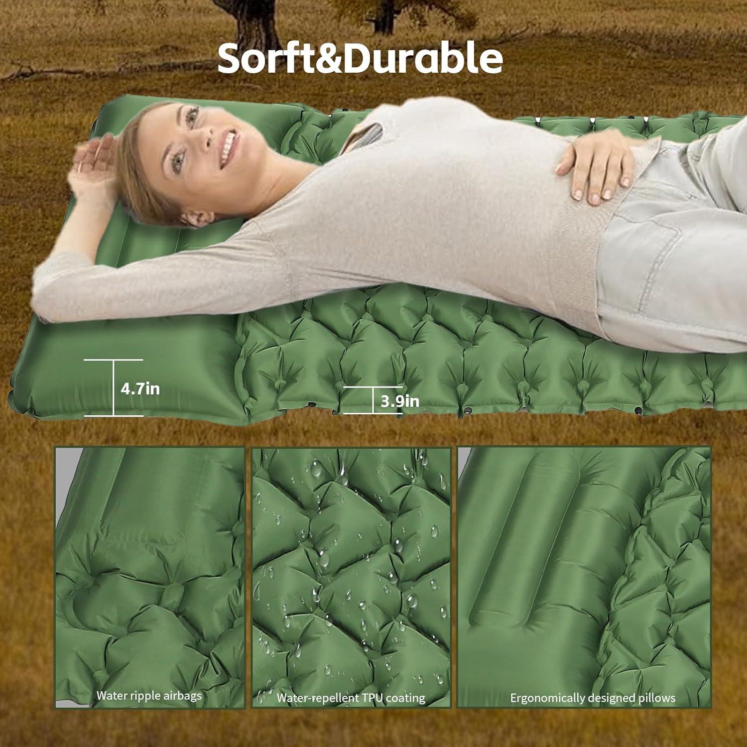 Colchoneta Autoinflable TVWVT Verde con Almohada y Bomba Integrada