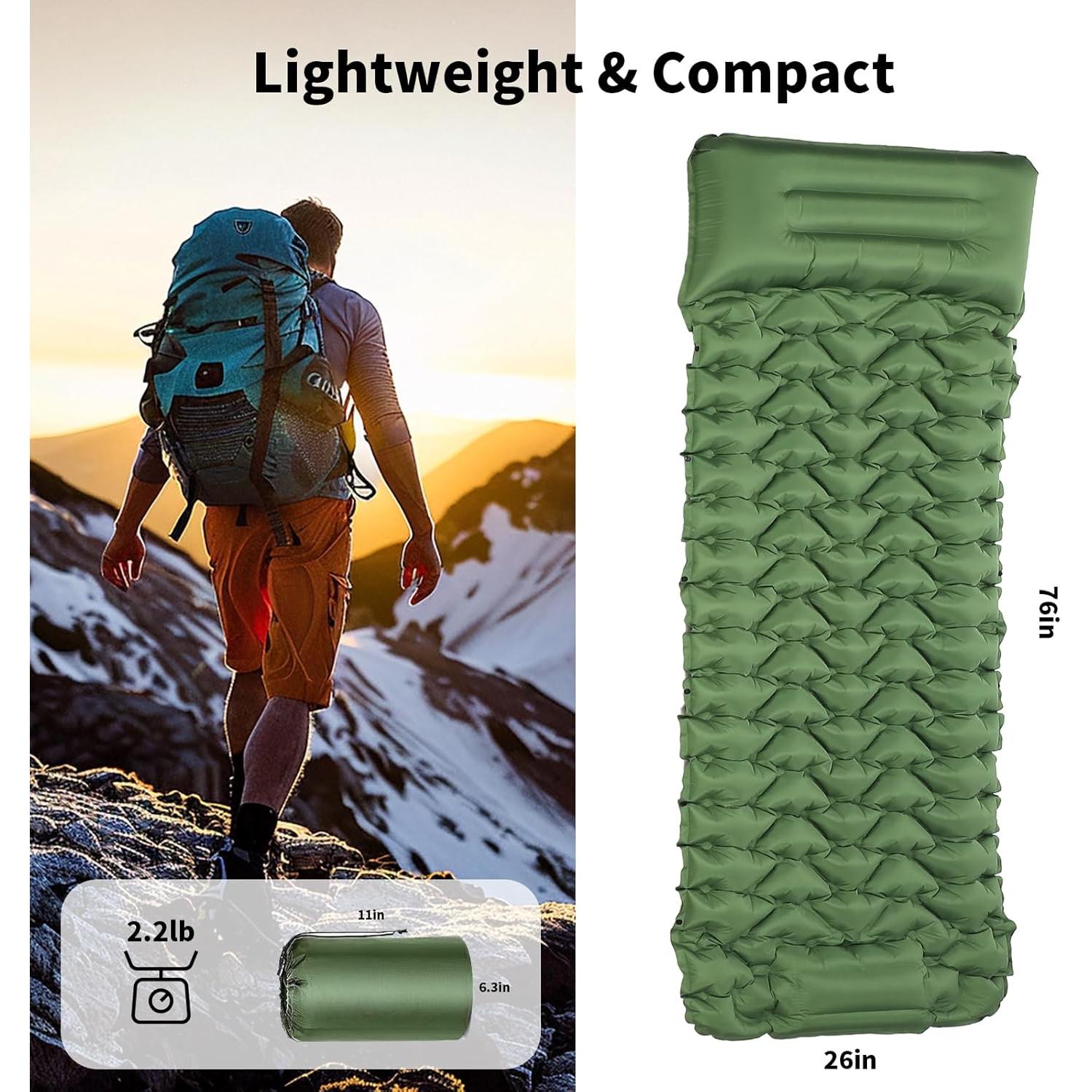 Colchoneta Autoinflable TVWVT Verde con Almohada y Bomba Integrada