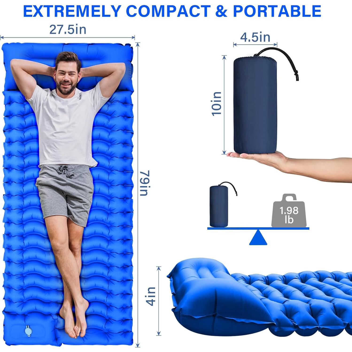 Colchón Inflable de Camping FUN PAC 200x70 cm con Almohada