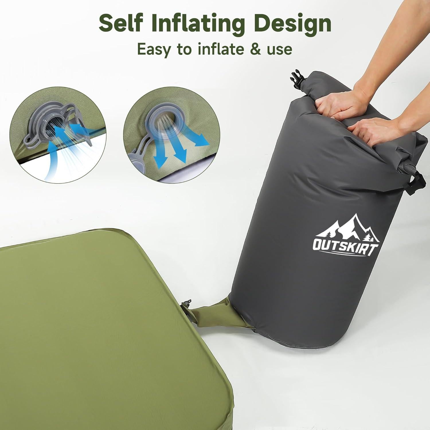 Colchón Autoinflable Outskirt 198x71 cm Verde 10 cm Espesor