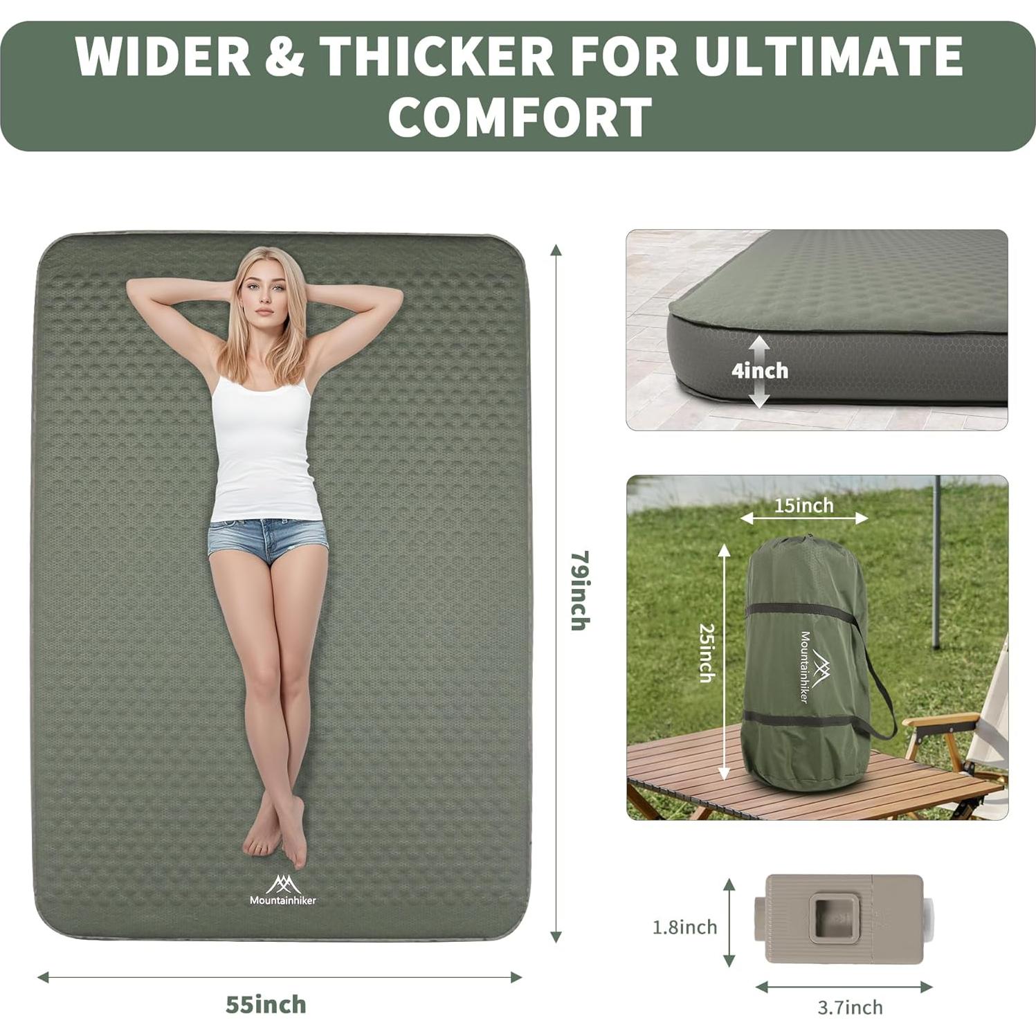 Colchón de Aire Autoinflable ShtNeeg 200x140 cm con Bomba Eléctrica