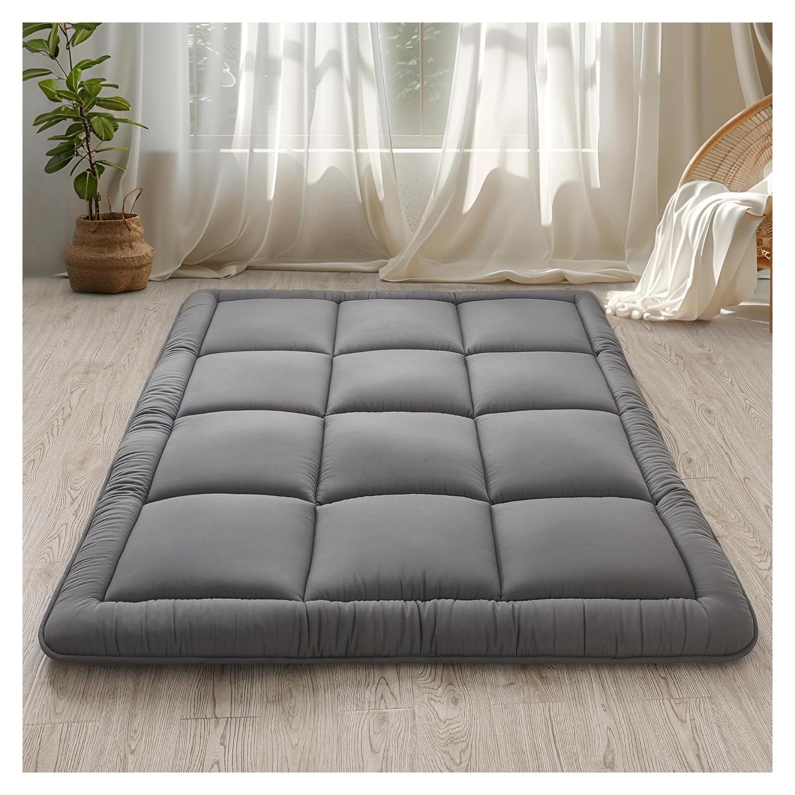 Colchón Futón de Suelo Japonés WhatsBedding Individual 7.62 cm Gris