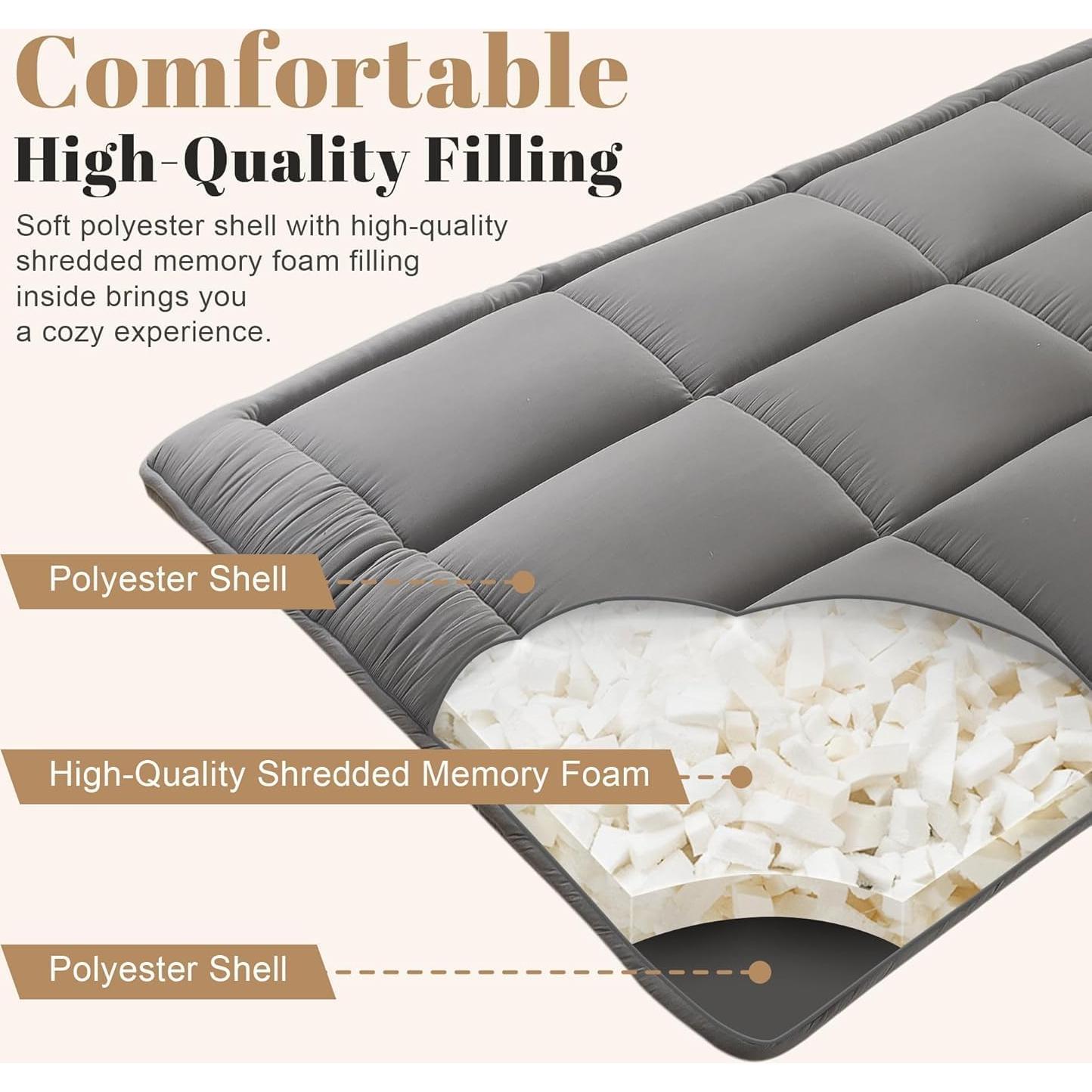 Colchón Futón de Suelo Japonés WhatsBedding Individual 7.62 cm Gris