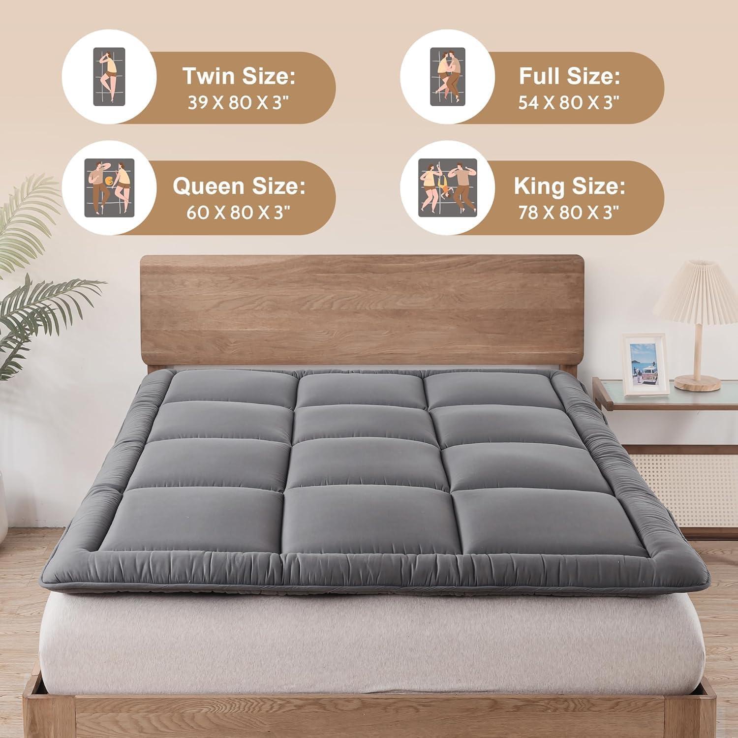 Colchón Futón de Suelo Japonés WhatsBedding Individual 7.62 cm Gris