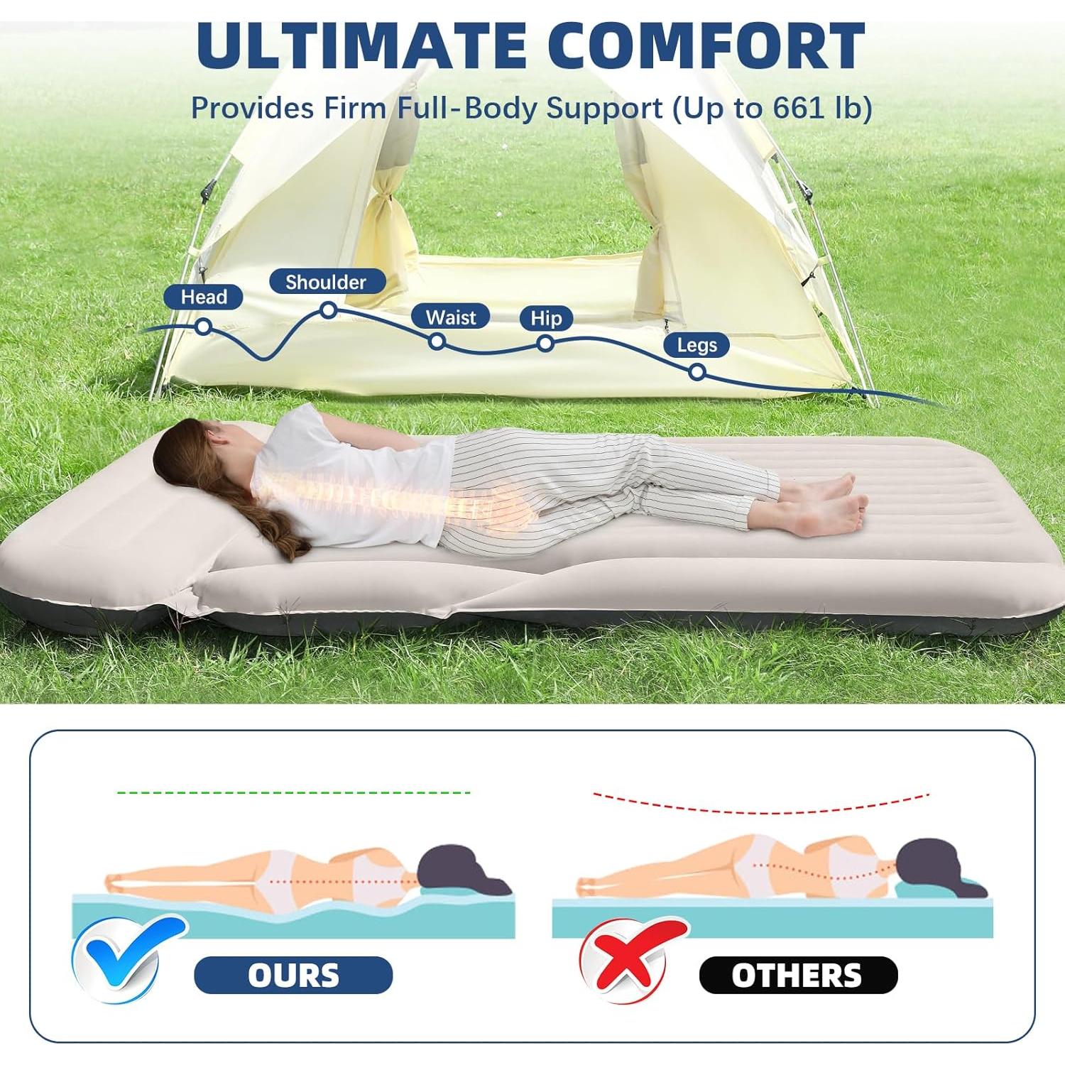 Colchón de Aire KMZ SUV Doble Flocking 192x125cm con Bomba