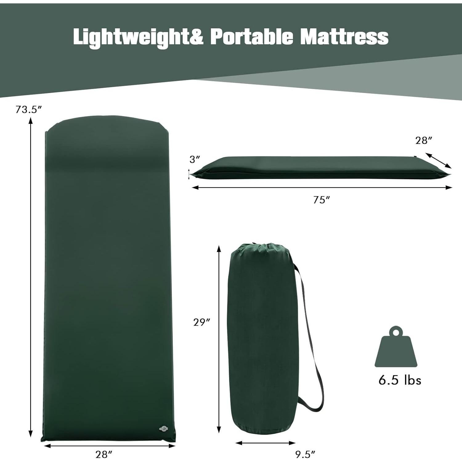 Almohadilla de Dormir Autoinflable Tangkula 75x28x7.6cm Verde