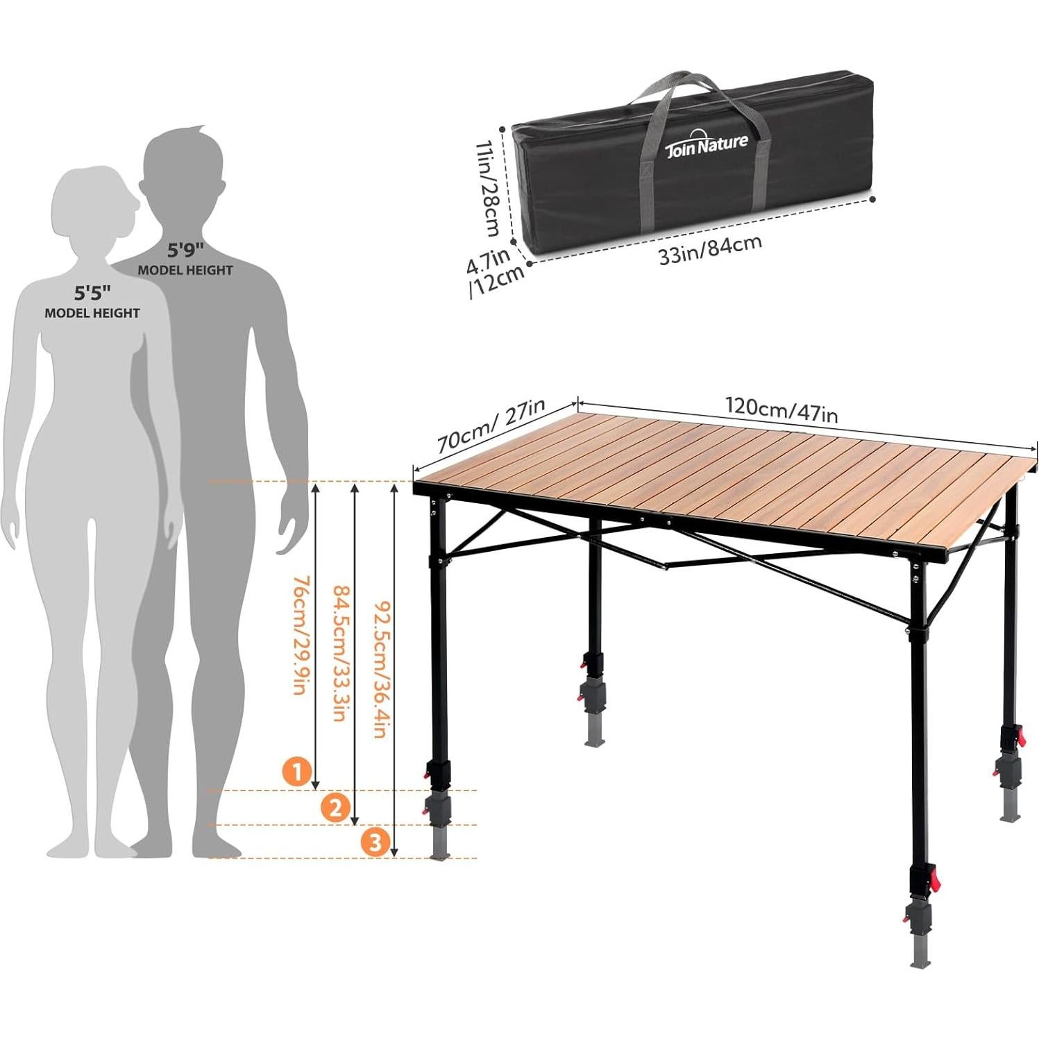 Mesa de Camping Plegable Join Nature 117.8x69.9cm Ajustable