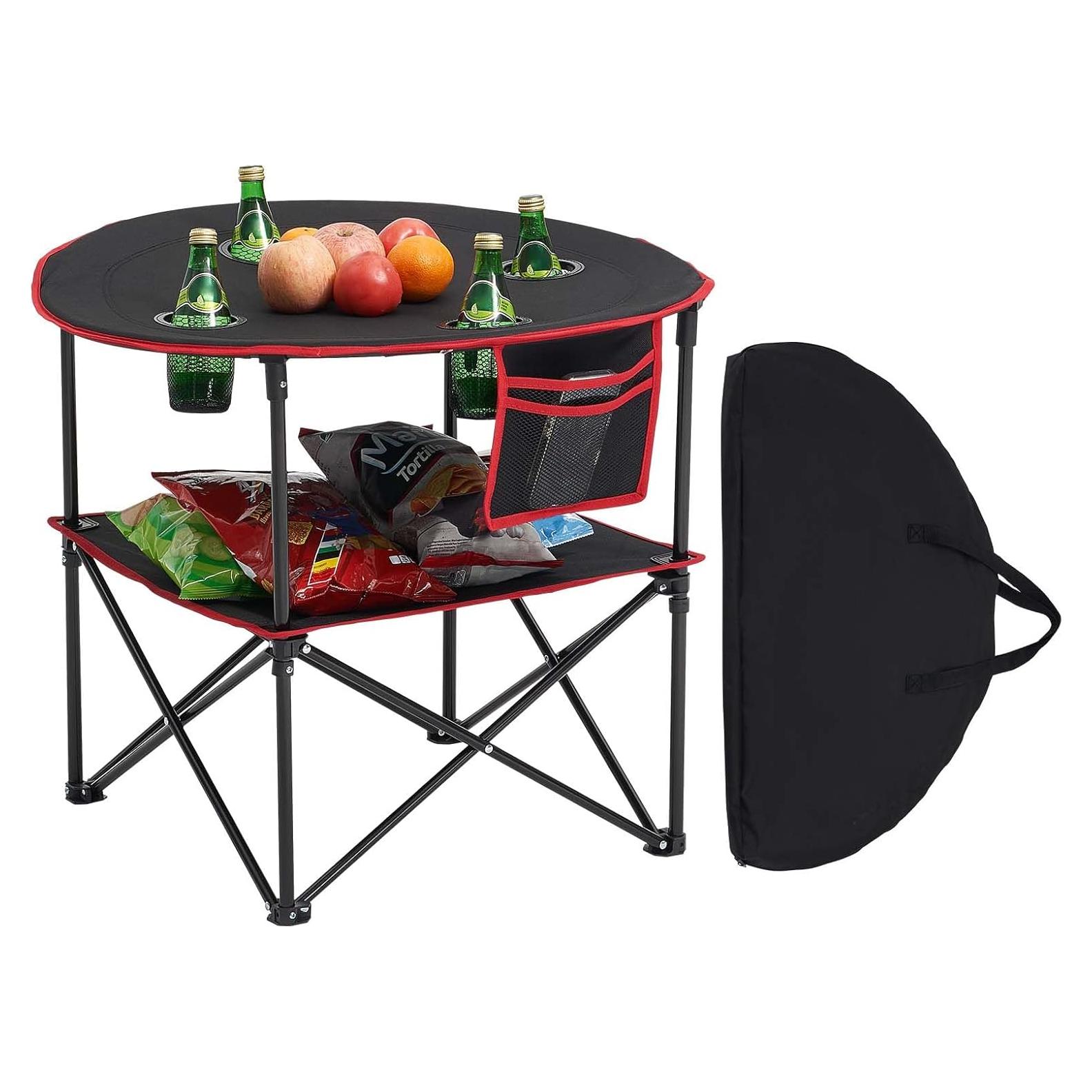 Mesa de Camping Plegable VEVOR 720x720mm 30kg Negro