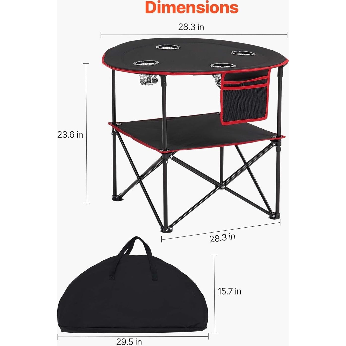 Mesa de Camping Plegable VEVOR 720x720mm 30kg Negro