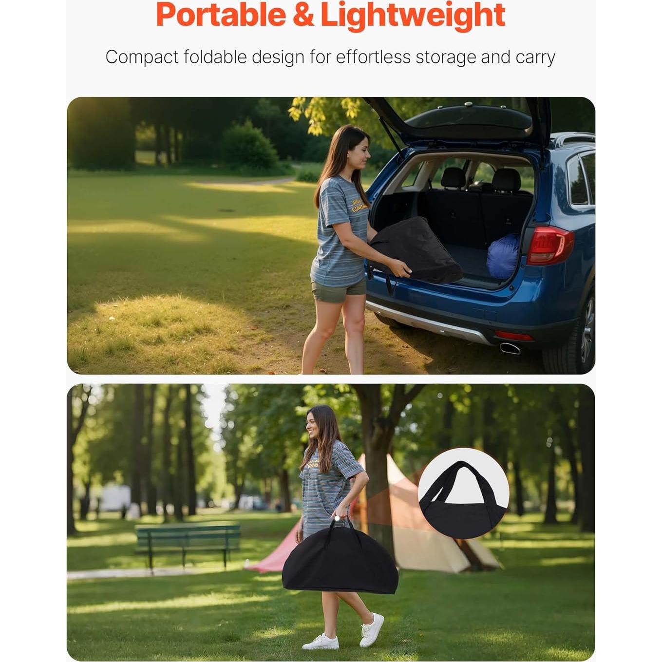 Mesa de Camping Plegable VEVOR 720x720mm 30kg Negro