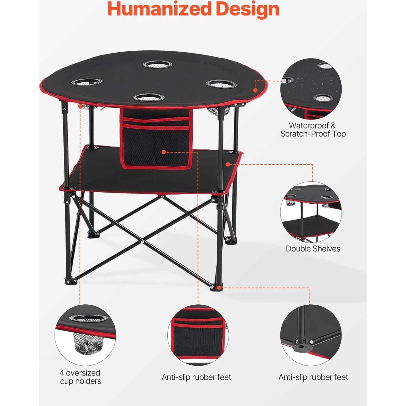 Mesa de Camping Plegable VEVOR 720x720mm 30kg Negro