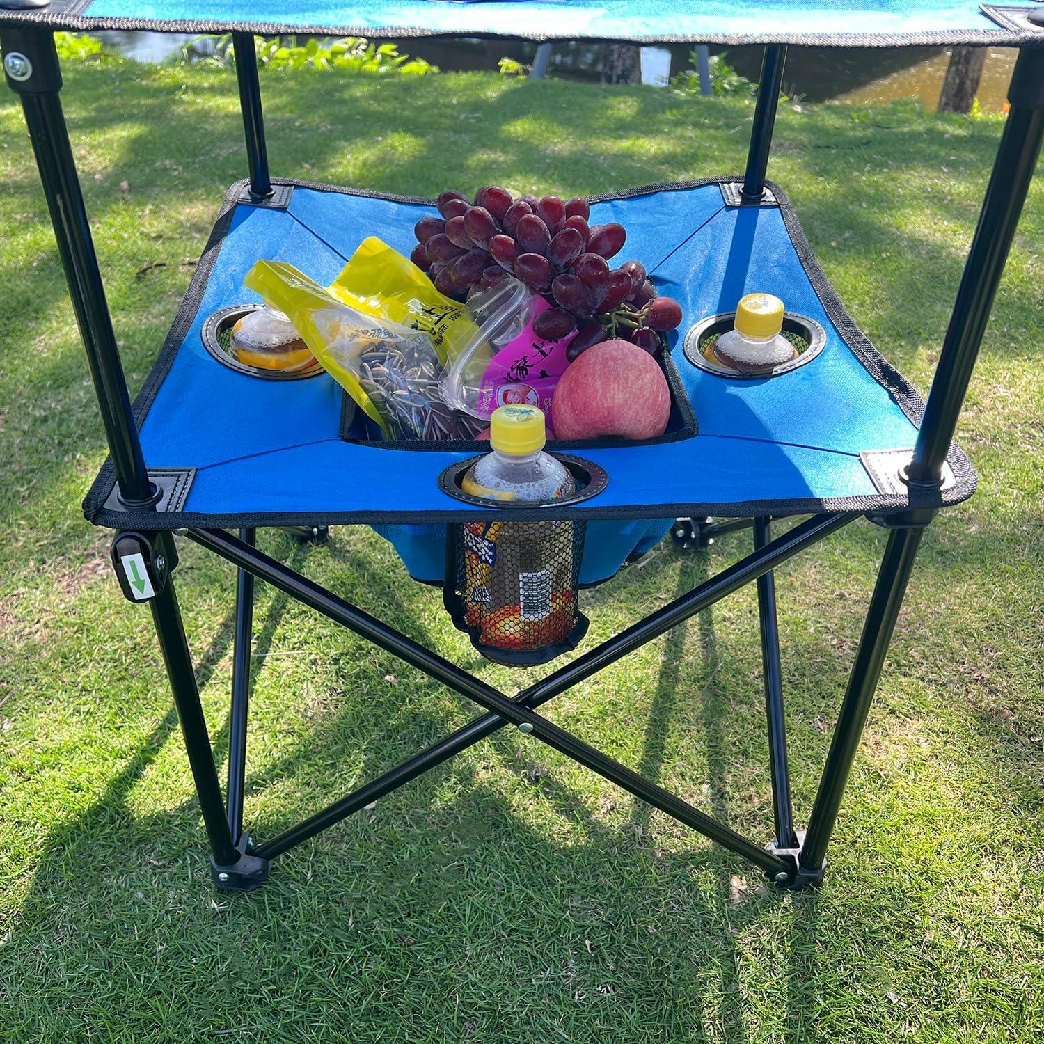 Mesa de Camping Plegable NiuXTool 2 Niveles con Portavasos