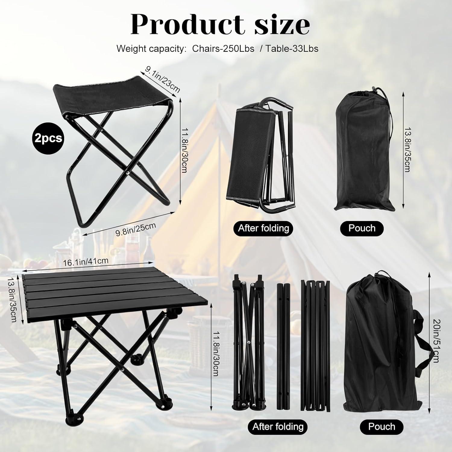 Mesa y Sillas de Camping Plegables Wensdr - Aluminio, 2 Asientos