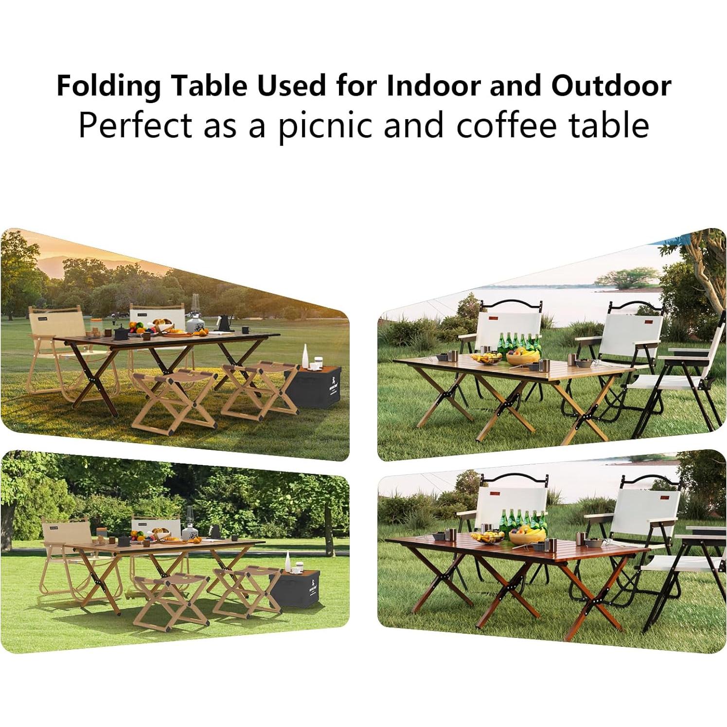 Mesa de Camping Plegable Diaeunrte 120cm Aluminio Color Madera