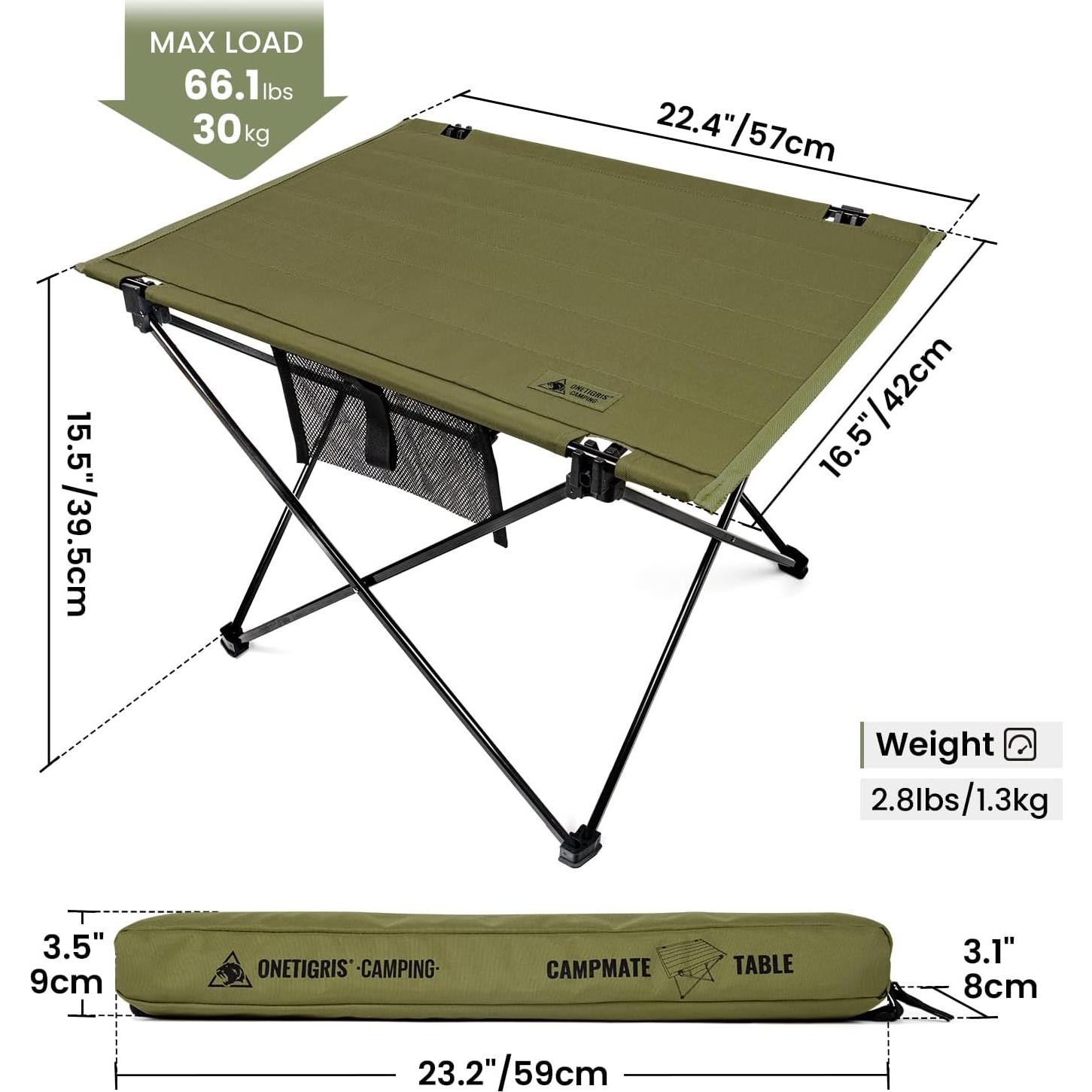 Mesa de Camping Plegable ONETIGRIS CAMPMATE Verde 56.8x42 cm