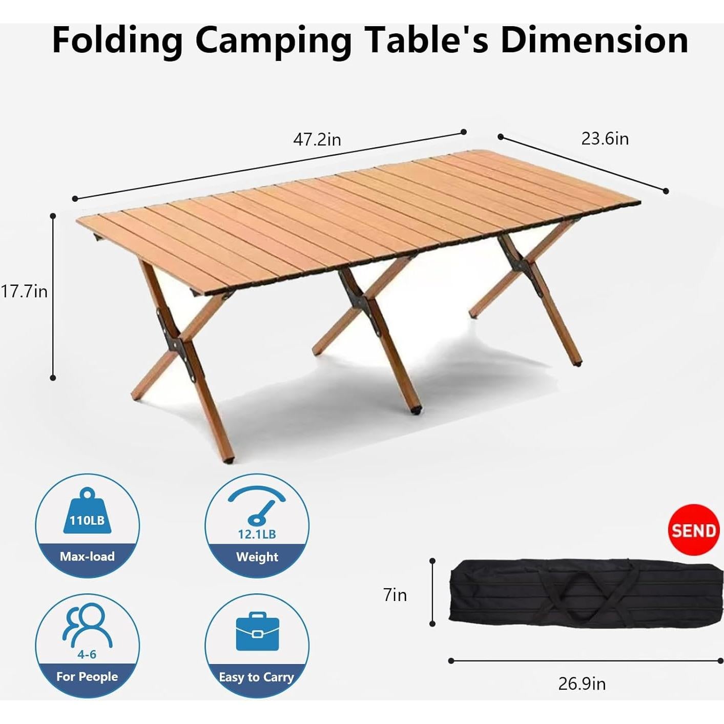 Mesa de Camping Plegable TUTURISLN 120 cm Aluminio Portátil