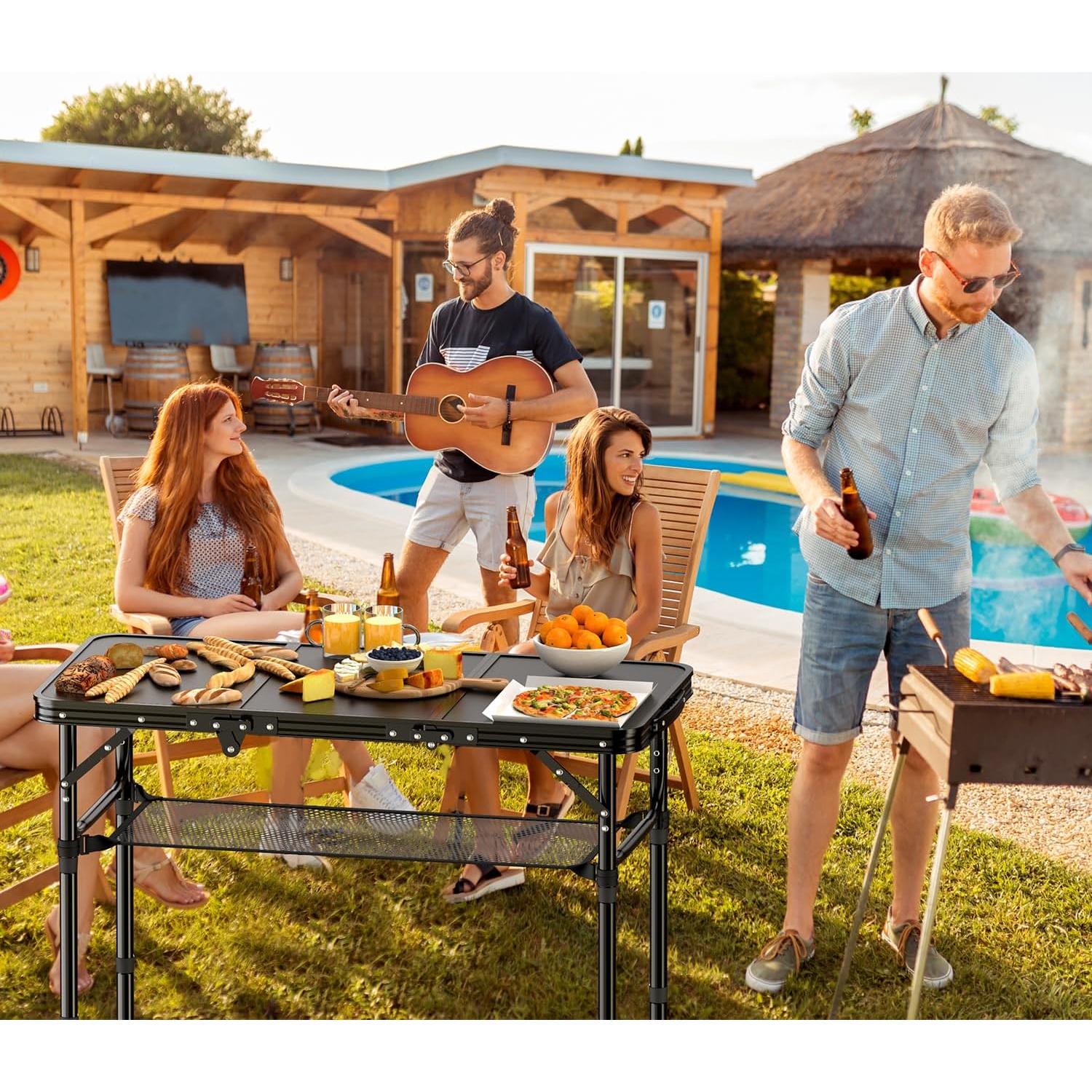 Mesa de Camping Plegable TOOGOND 3 Alturas Ajustables 88.9 cm