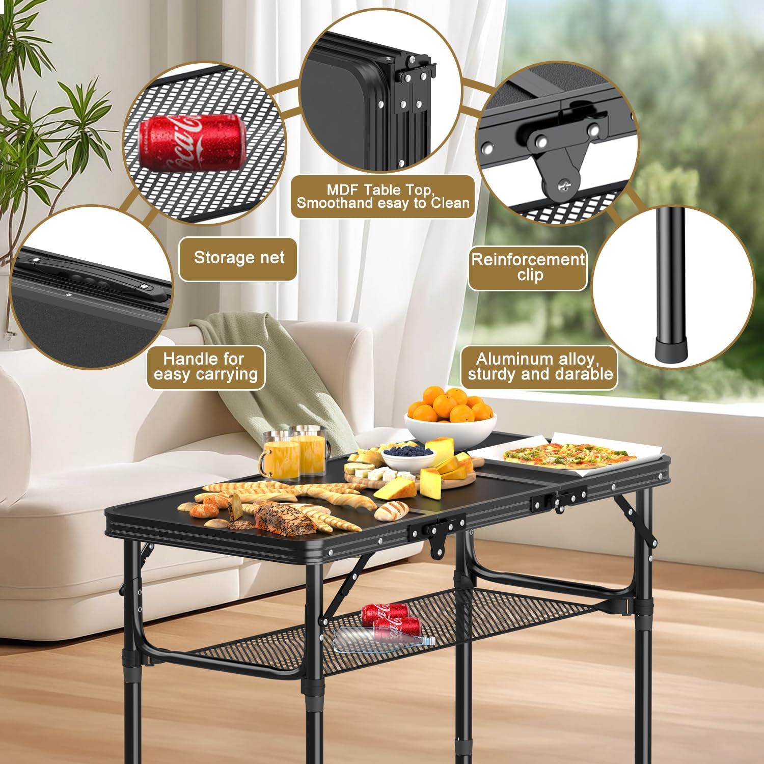 Mesa de Camping Plegable TOOGOND 3 Alturas Ajustables 88.9 cm