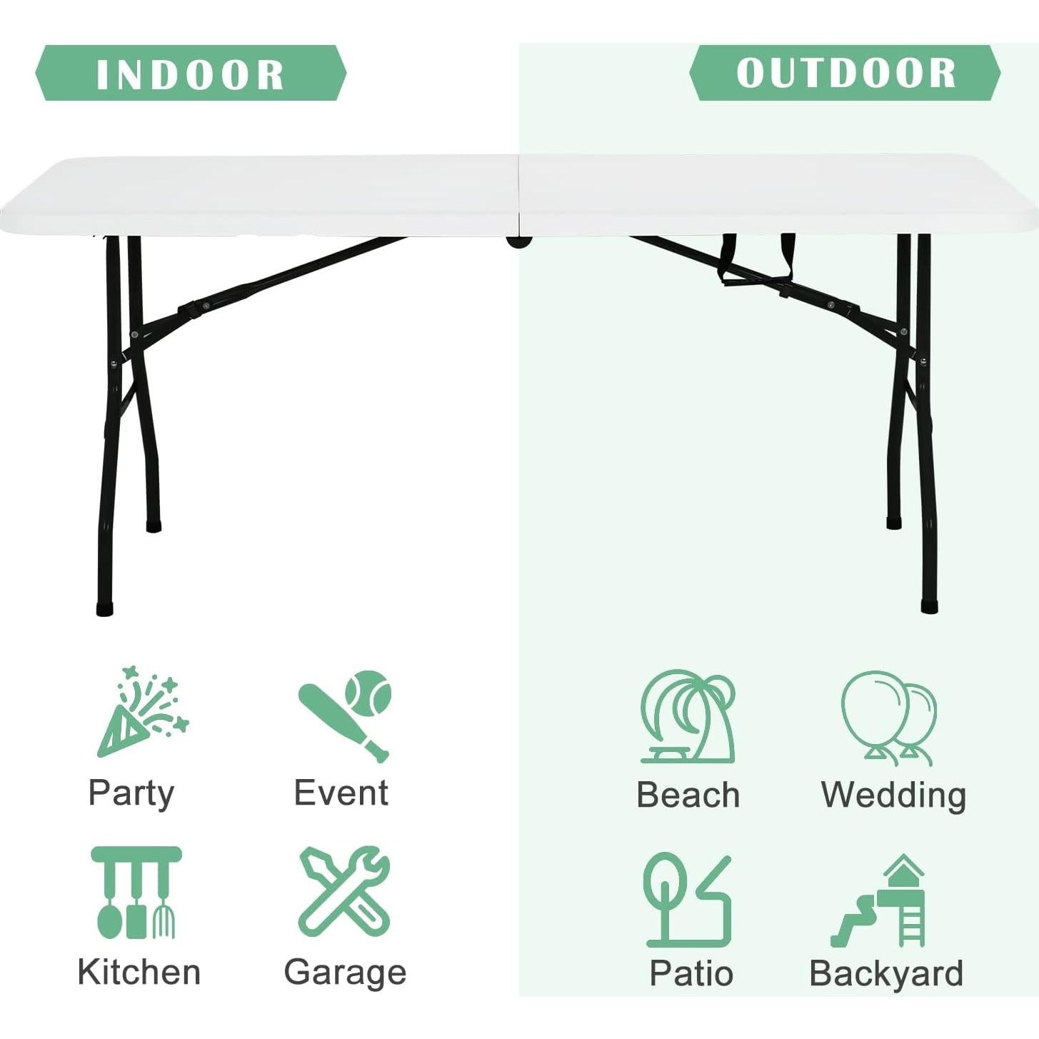 Mesa Plegable PIKAQTOP 6 pies Alta Resistencia Blanca 226.8 kg