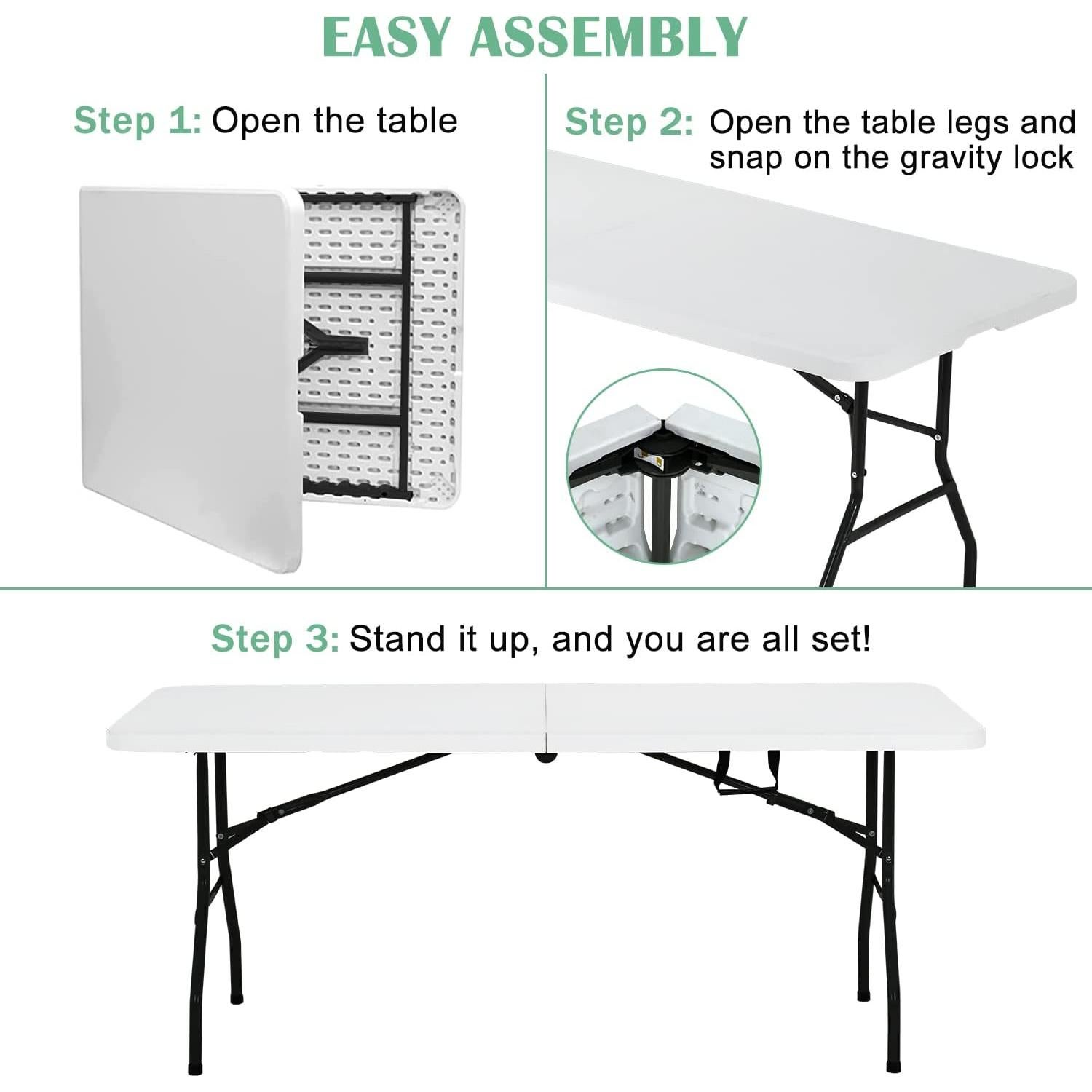 Mesa Plegable PIKAQTOP 6 pies Alta Resistencia Blanca 226.8 kg