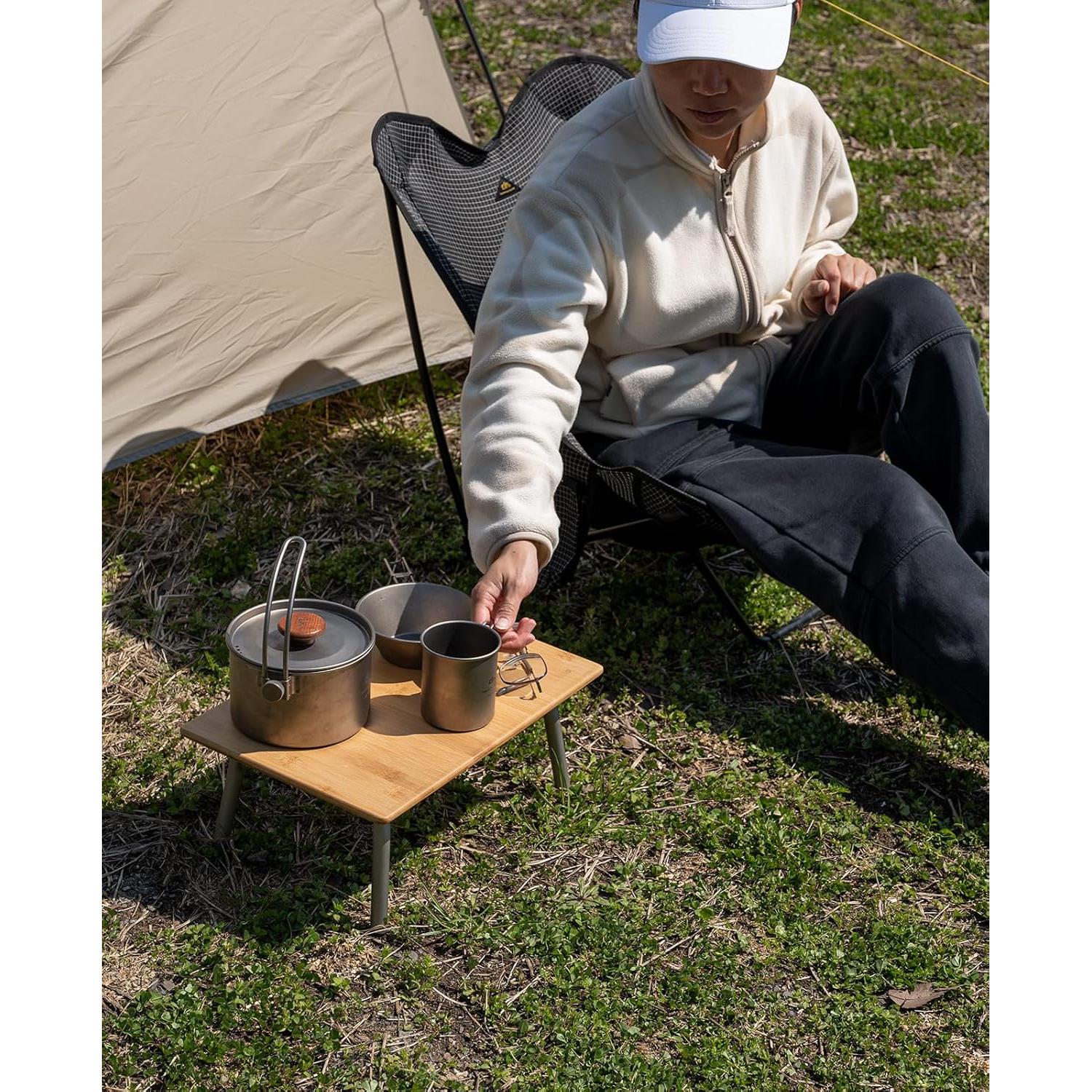 Mesa Plegable de Bambú iClimb IC770 para Camping y Playa