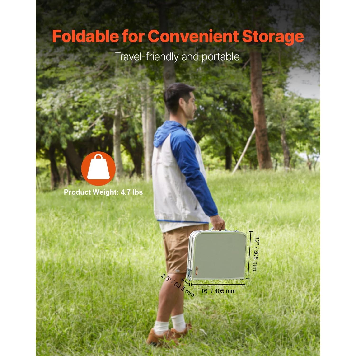 Mesa de Camping Plegable VEVOR 61x41 cm Ajustable Plata