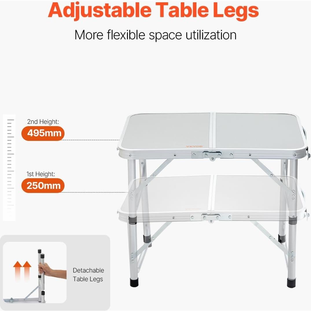 Mesa de Camping Plegable VEVOR 61x41 cm Ajustable Plata