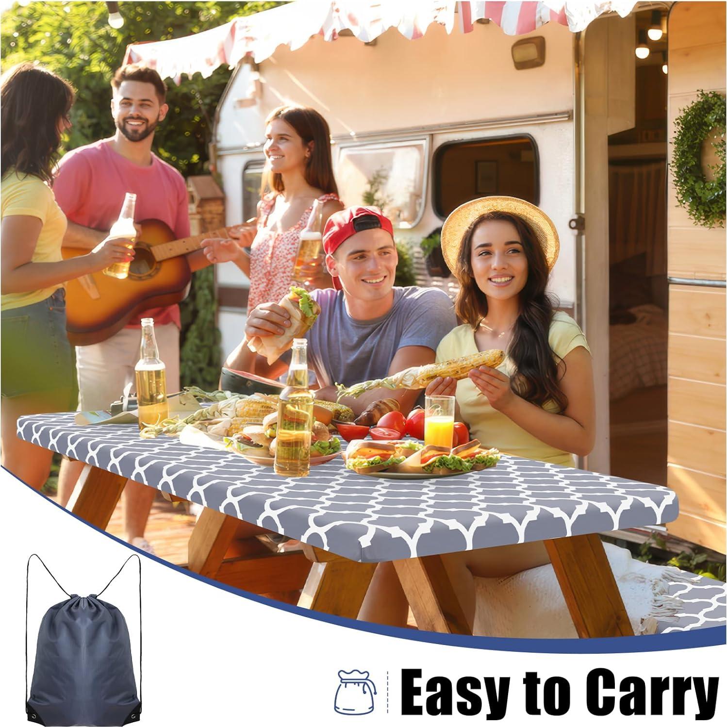 Cubierta de Mesa de Picnic Smiry 3 Piezas Impermeable Gris 183x76 cm