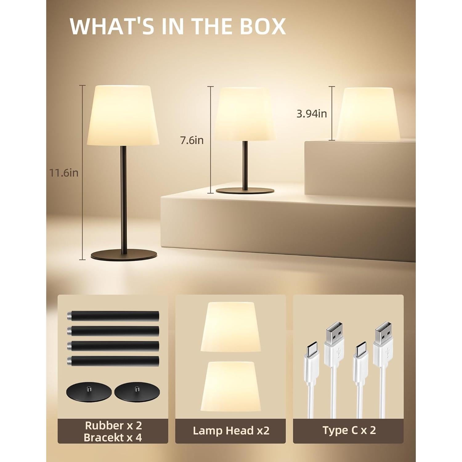 Lámpara de Mesa Inalámbrica EZVALO 4500mAh IP65 2 Paquete Negro