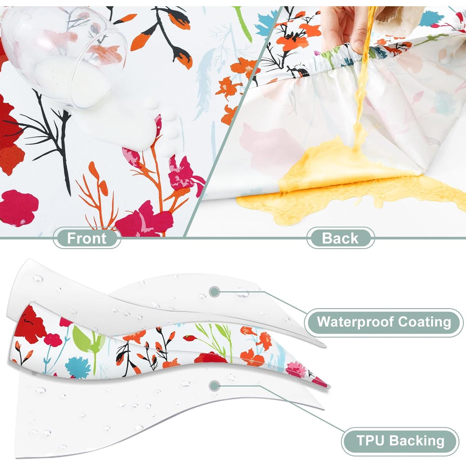 misaya Picnic Table Cover with Bench Cover, Waterproof Elastic Fitted Tablecloth for 6 Foot Tables, Rectangle Washable Polyester Fabric Tablecloths for Picnic, Camping, Outdoor (Flower, 30" x 72")