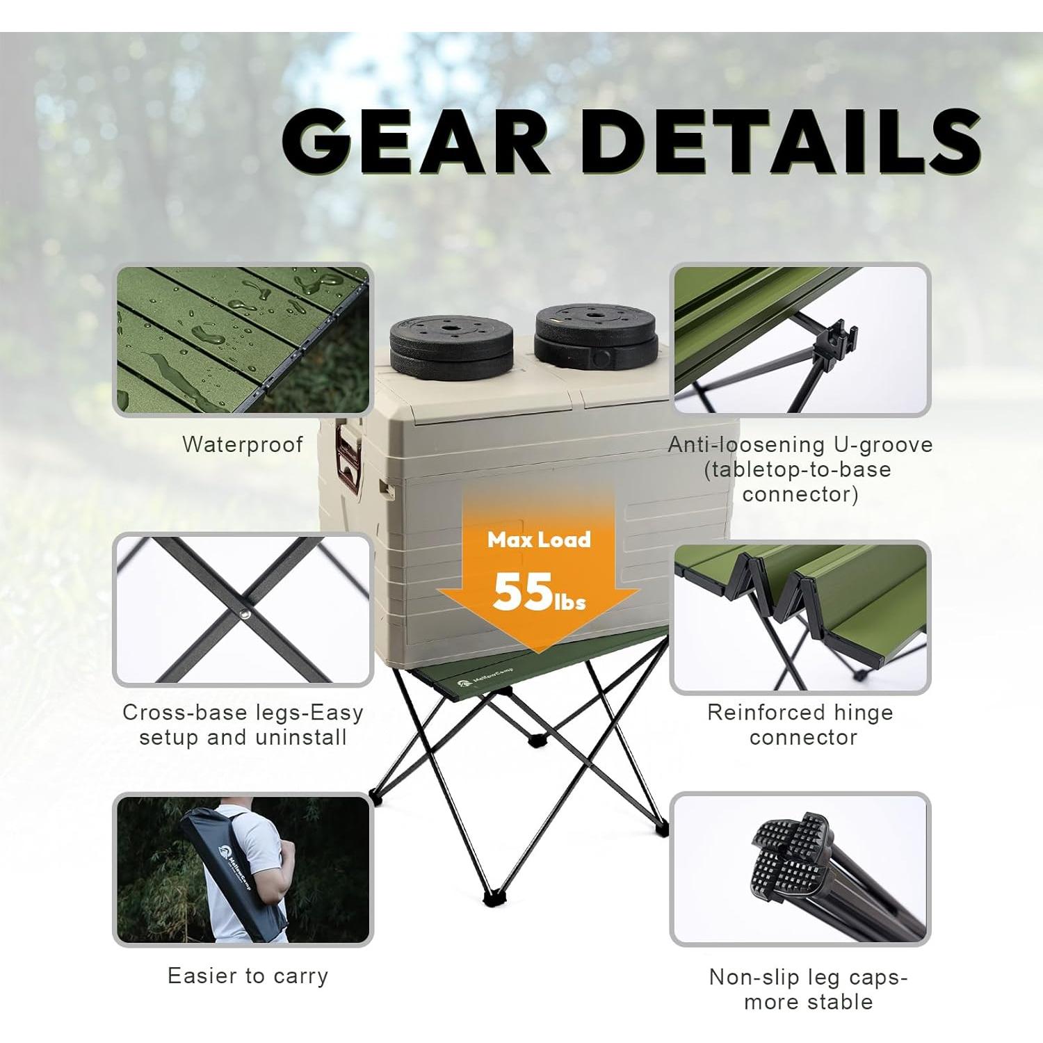 Mesa de Camping Plegable MellowCamp FT013 Verde 39.6x34.5cm