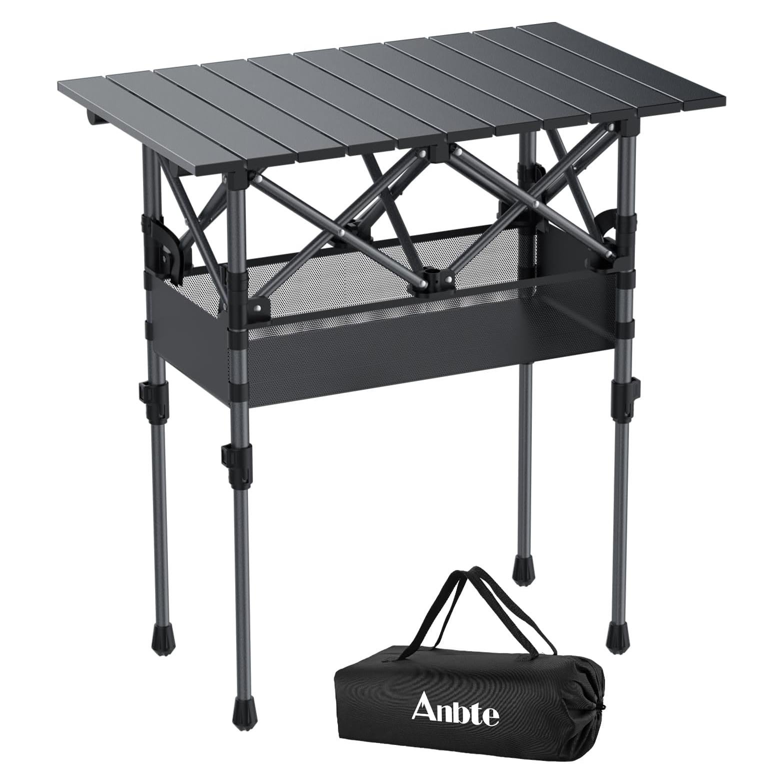 Mesa de Camping Plegable Anbte 2 Alturas 70 cm Aluminio Negra