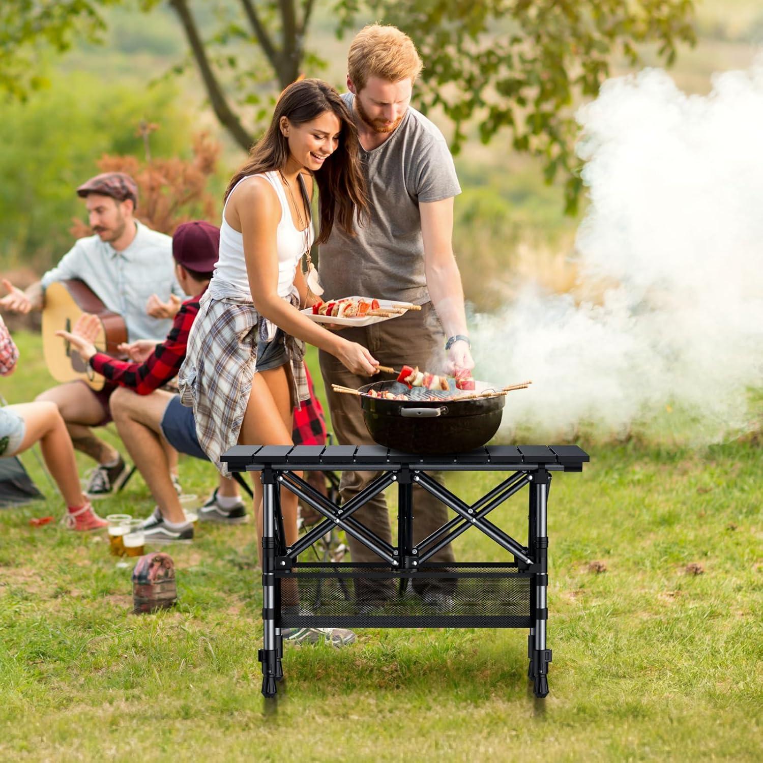 Mesa de Camping Plegable Anbte 2 Alturas 70 cm Aluminio Negra