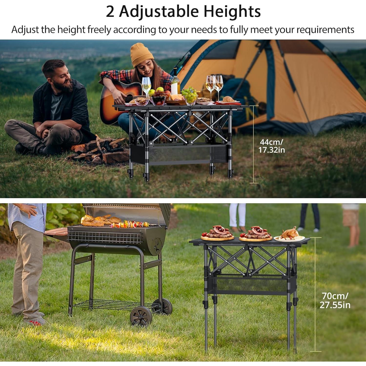 Mesa de Camping Plegable Anbte 2 Alturas 70 cm Aluminio Negra