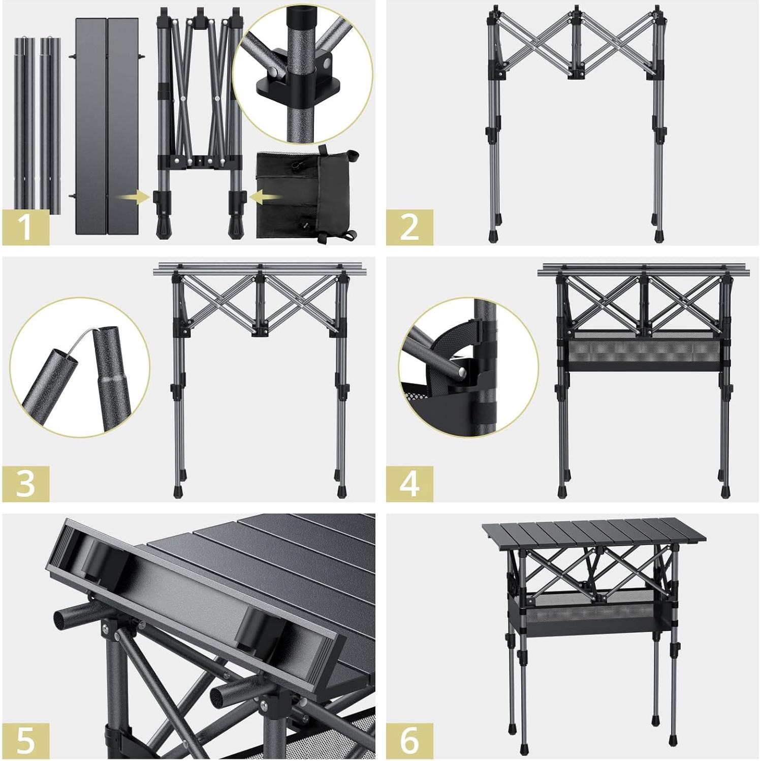 Mesa de Camping Plegable Anbte 2 Alturas 70 cm Aluminio Negra