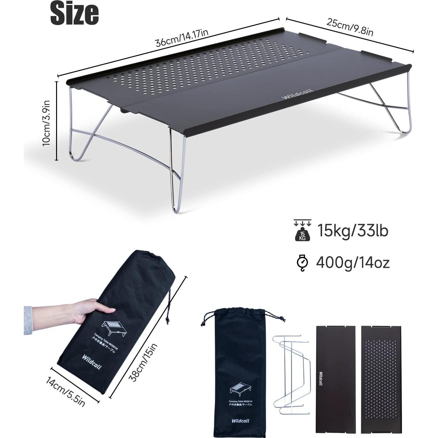 Mesa Plegable Ultraligera WildCall Solo con Bolsa 0.36 kg