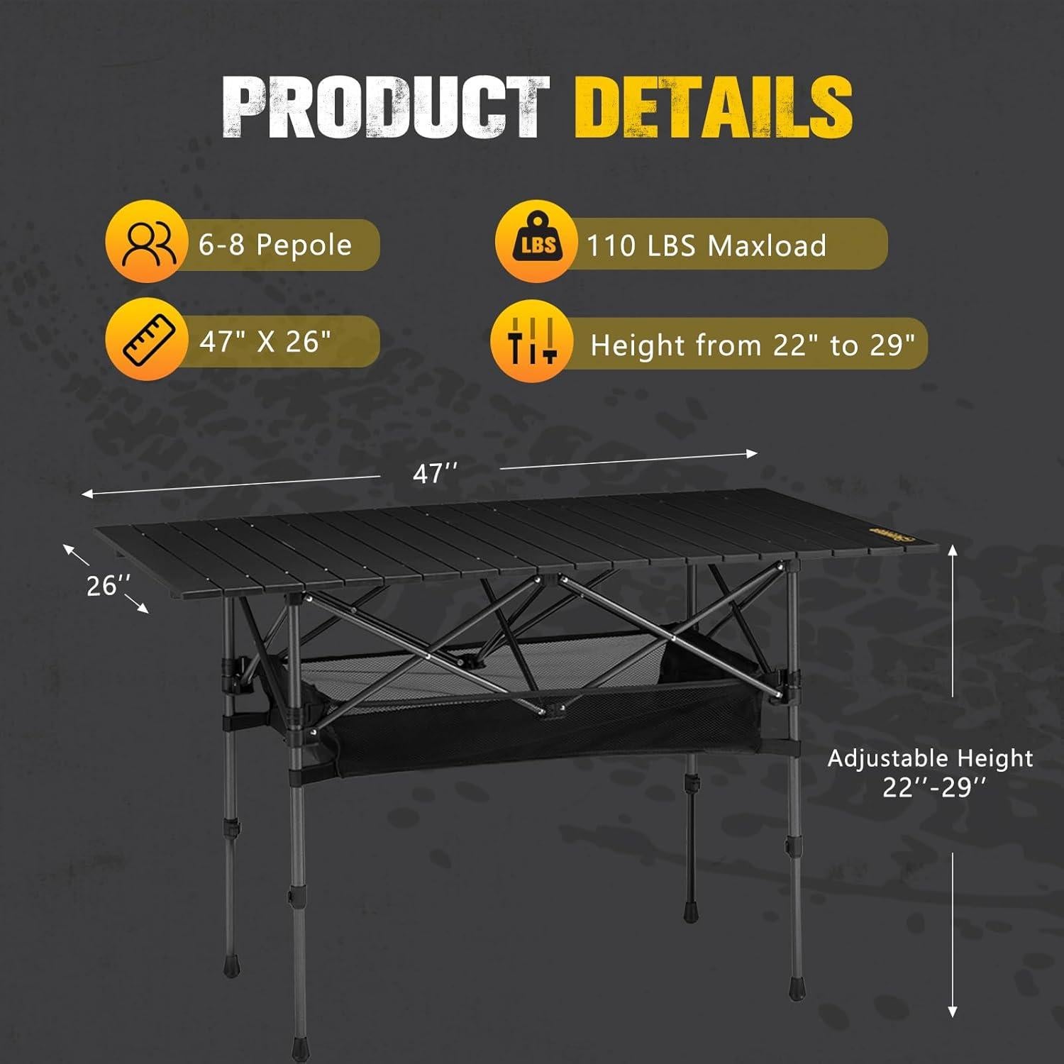 Mesa de Camping Plegable BUNKER INDUST 119 cm Aluminio Ajustable