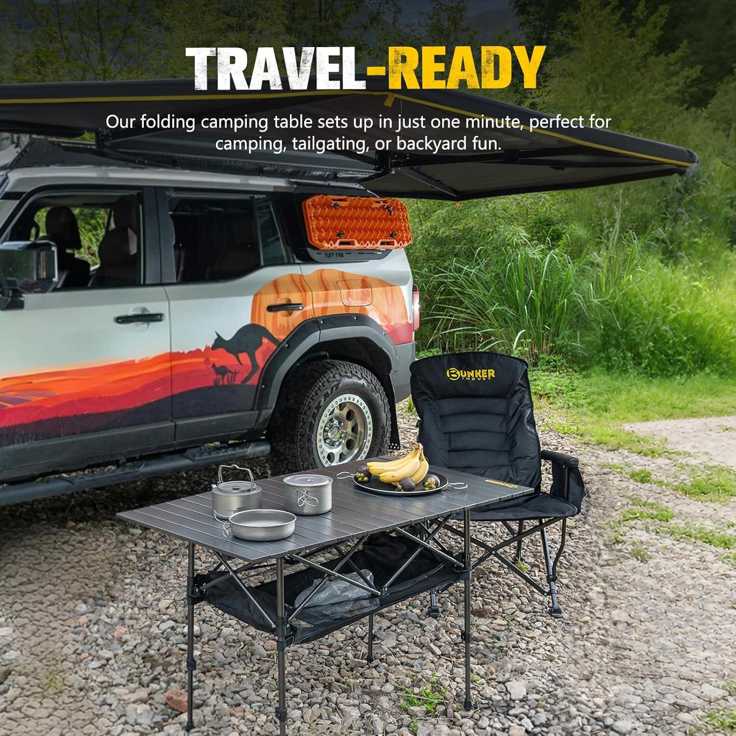 Mesa de Camping Plegable BUNKER INDUST 119 cm Aluminio Ajustable